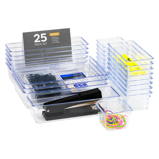 Mind Reader 25-Piece Drawer Organizer Set, Storage Trays for Kitchen, Bathroom, Office, Makeup, Jewelry & More, Junk Drawer Tray, Utensil Holder