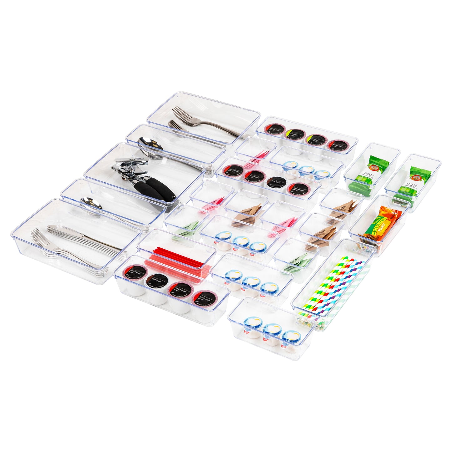 Mind Reader 25-Piece Drawer Organizer Set, Storage Trays for Kitchen, Bathroom, Office, Makeup, Jewelry & More, Junk Drawer Tray, Utensil Holder