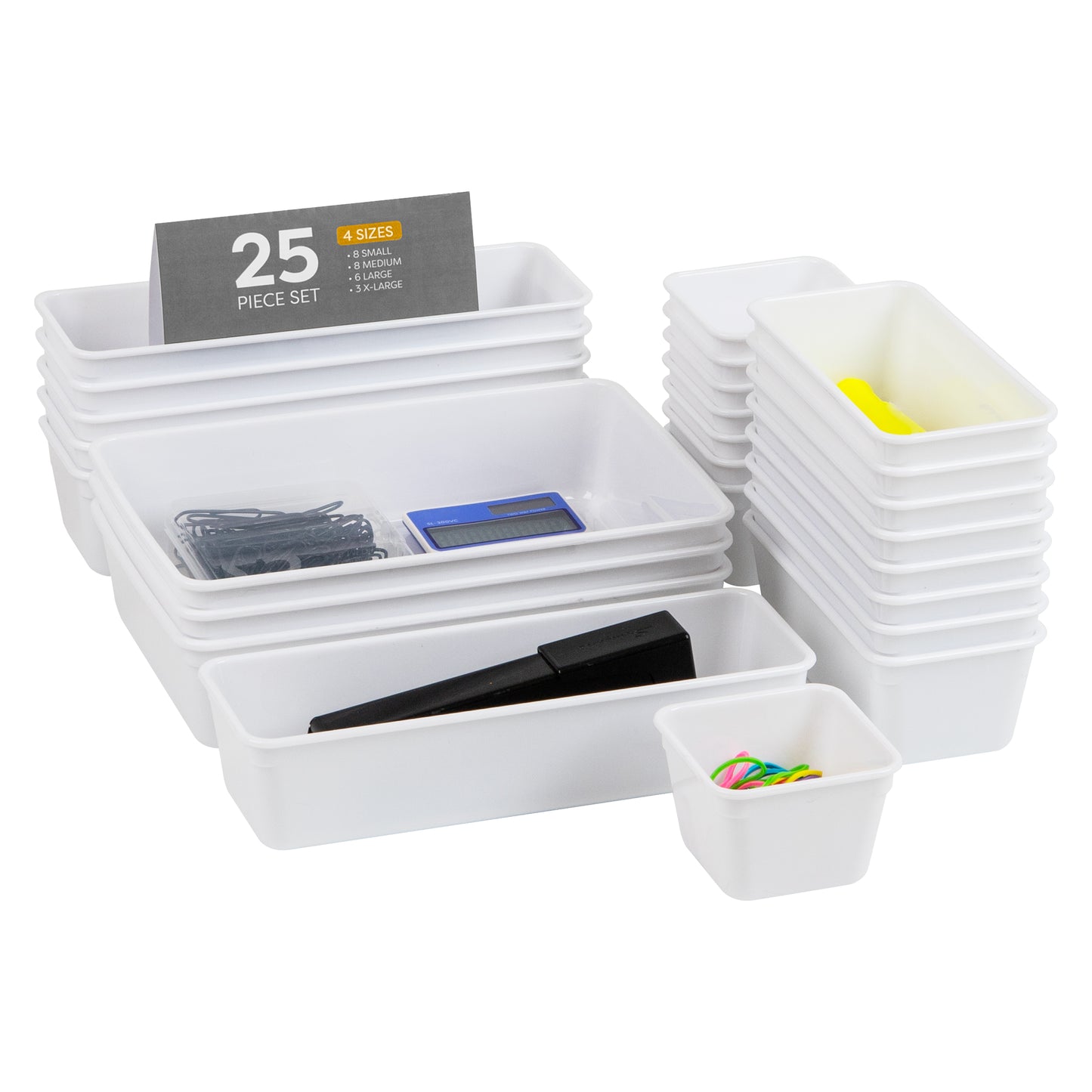 Mind Reader 25-Piece Drawer Organizer Set, Storage Trays for Kitchen, Bathroom, Office, Makeup, Jewelry & More, Junk Drawer Tray, Utensil Holder