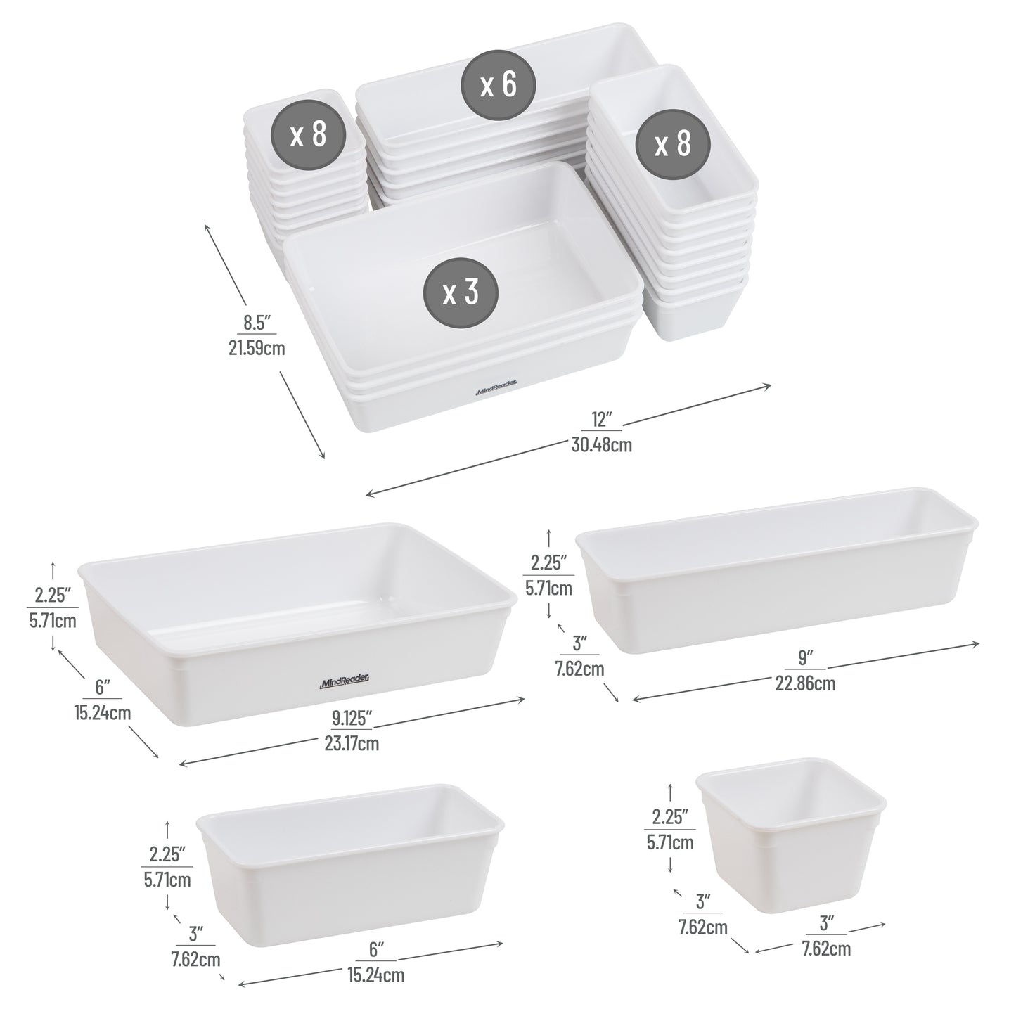 Mind Reader 25-Piece Drawer Organizer Set, Storage Trays for Kitchen, Bathroom, Office, Makeup, Jewelry & More, Junk Drawer Tray, Utensil Holder