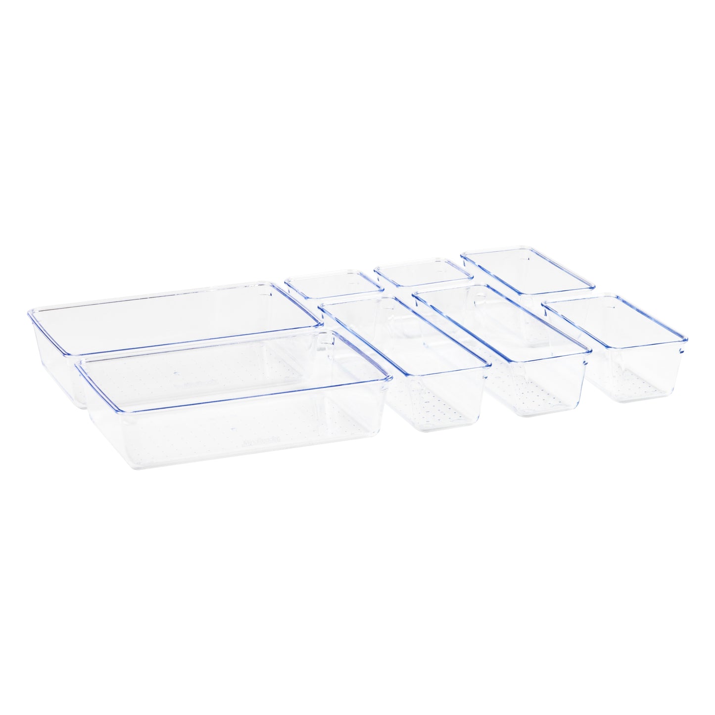 Mind Reader 8-Piece Drawer Organizer Set, Storage Trays for Kitchen, Bathroom, Office, Makeup, Jewelry & More, Junk Drawer Tray, Utensil Holder, Plastic, Clear