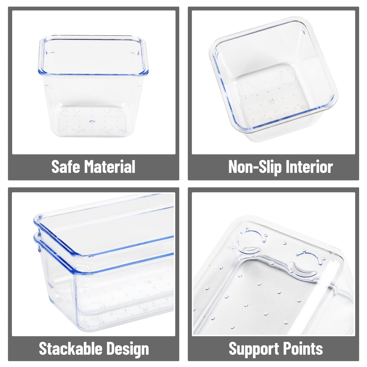 Mind Reader 8-Piece Drawer Organizer Set, Storage Trays for Kitchen, Bathroom, Office, Makeup, Jewelry & More, Junk Drawer Tray, Utensil Holder, Plastic, Clear