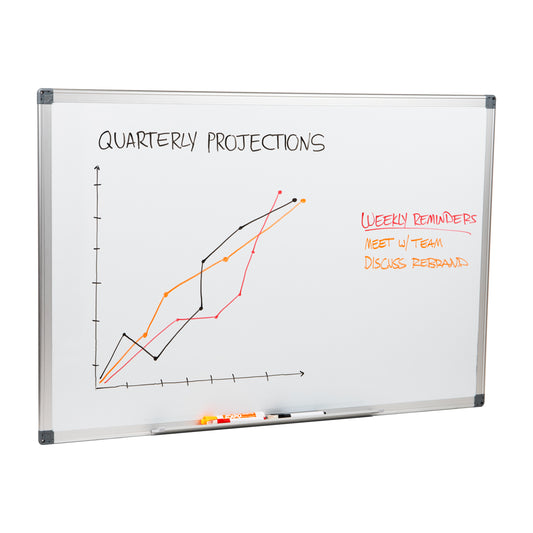 Mind Reader Dry Erase Magnetic White Board, Wall Mount with Eraser Marker Shelf, Office, 35.5"L x 23.5"W x 0.5"D, White