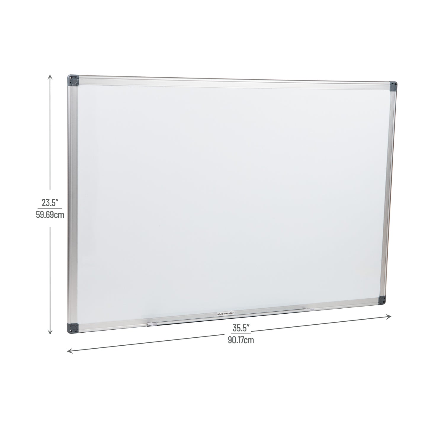 Mind Reader Dry Erase Magnetic White Board, Wall Mount with Eraser Marker Shelf, Office, 35.5"L x 23.5"W x 0.5"D, White