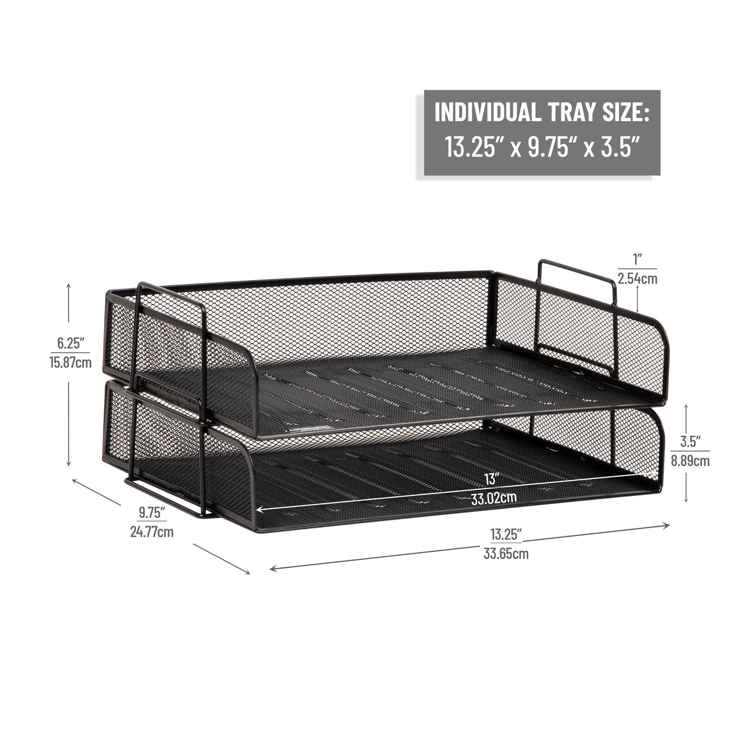 Mind Reader Stackable Paper Tray, Desktop Organizer, File Storage, Office, Metal Mesh, 14"L x 9.75"W x 11.25"H, 4 Pcs.