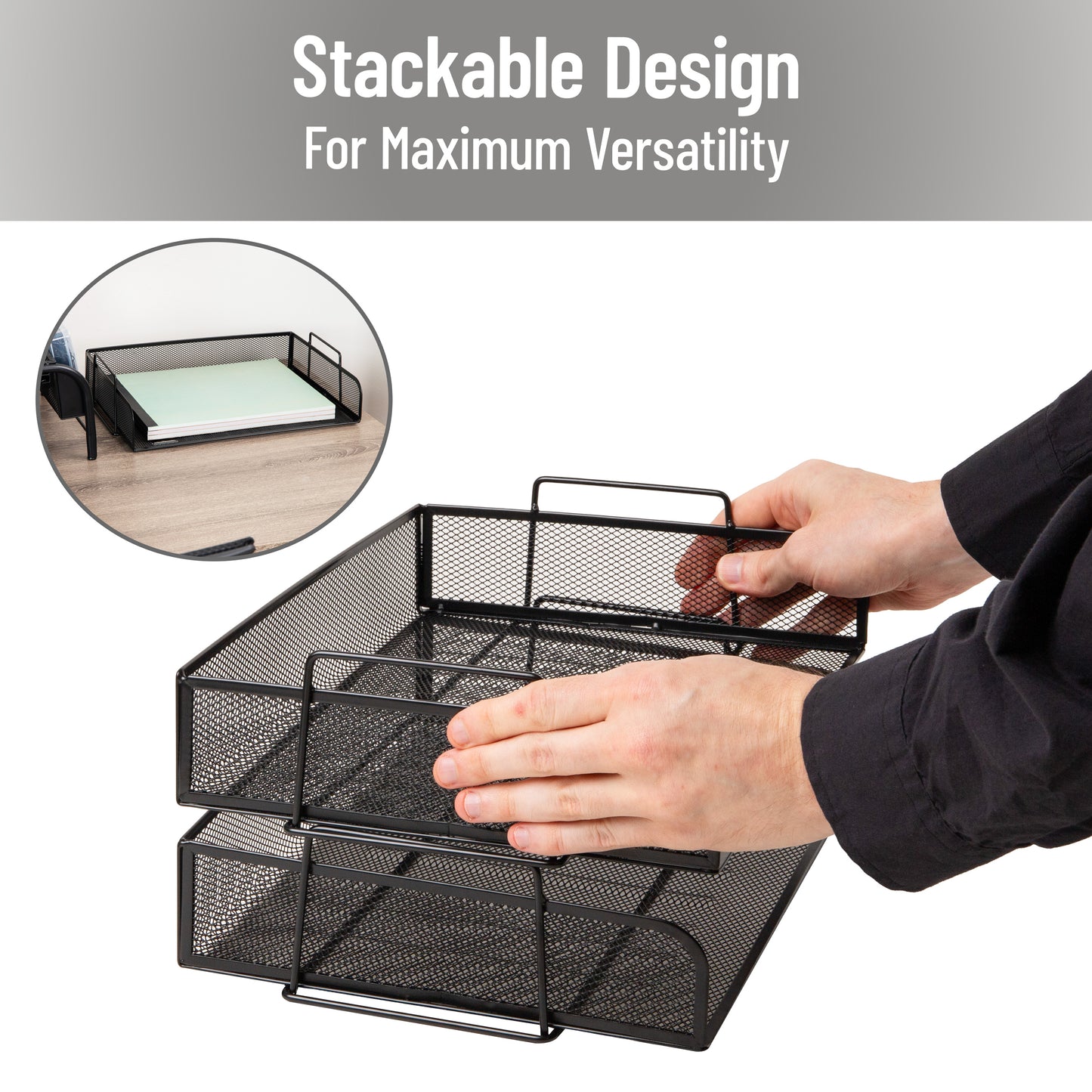 Mind Reader Stackable Paper Tray, Desktop Organizer, File Storage, Office, Metal Mesh, 14"L x 9.75"W x 11.25"H, 4 Pcs.