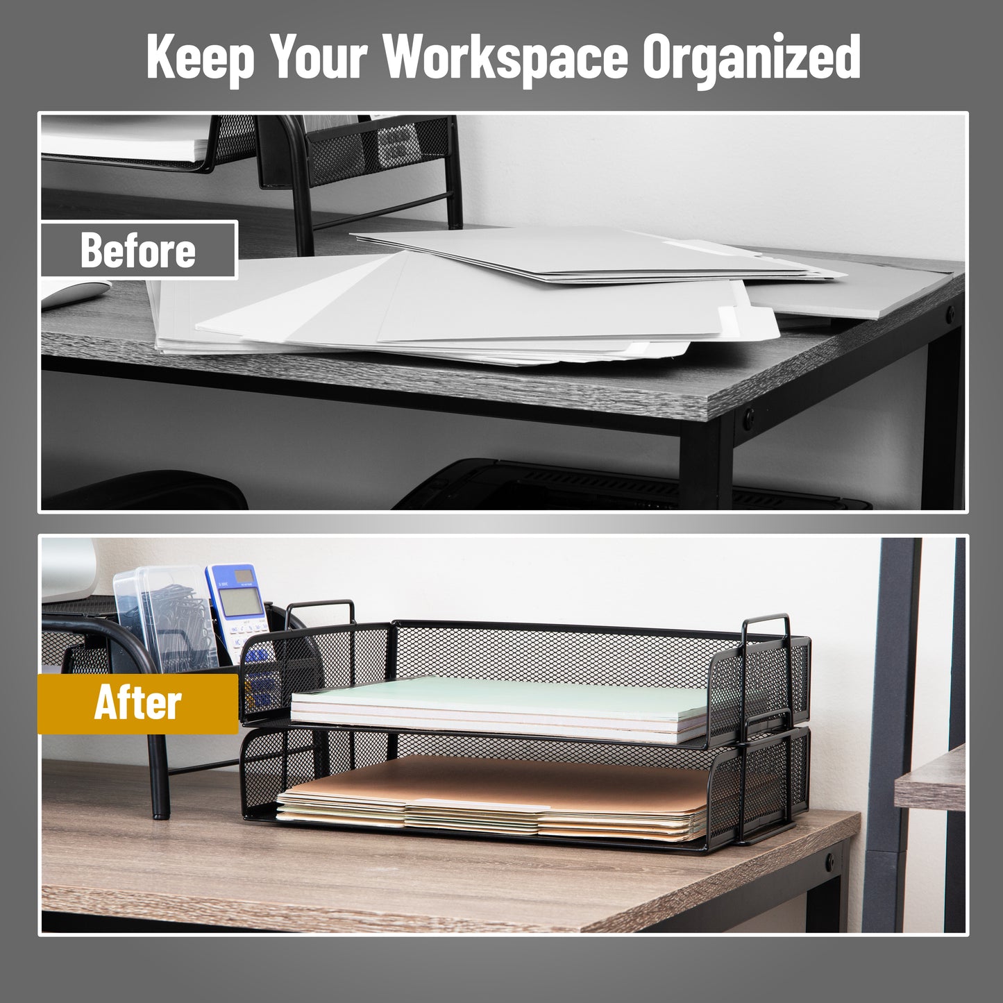 Mind Reader Stackable Paper Tray, Desktop Organizer, File Storage, Office, Metal Mesh, 14"L x 9.75"W x 11.25"H, 4 Pcs.