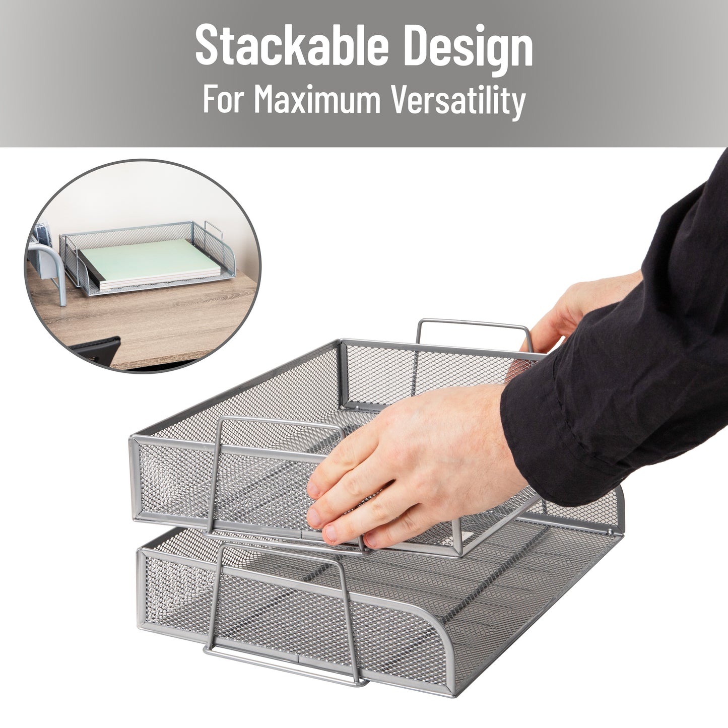 Mind Reader Stackable Paper Tray, Desktop Organizer, File Storage, Office, Metal Mesh, 14"L x 9.75"W x 11.25"H, 4 Pcs.