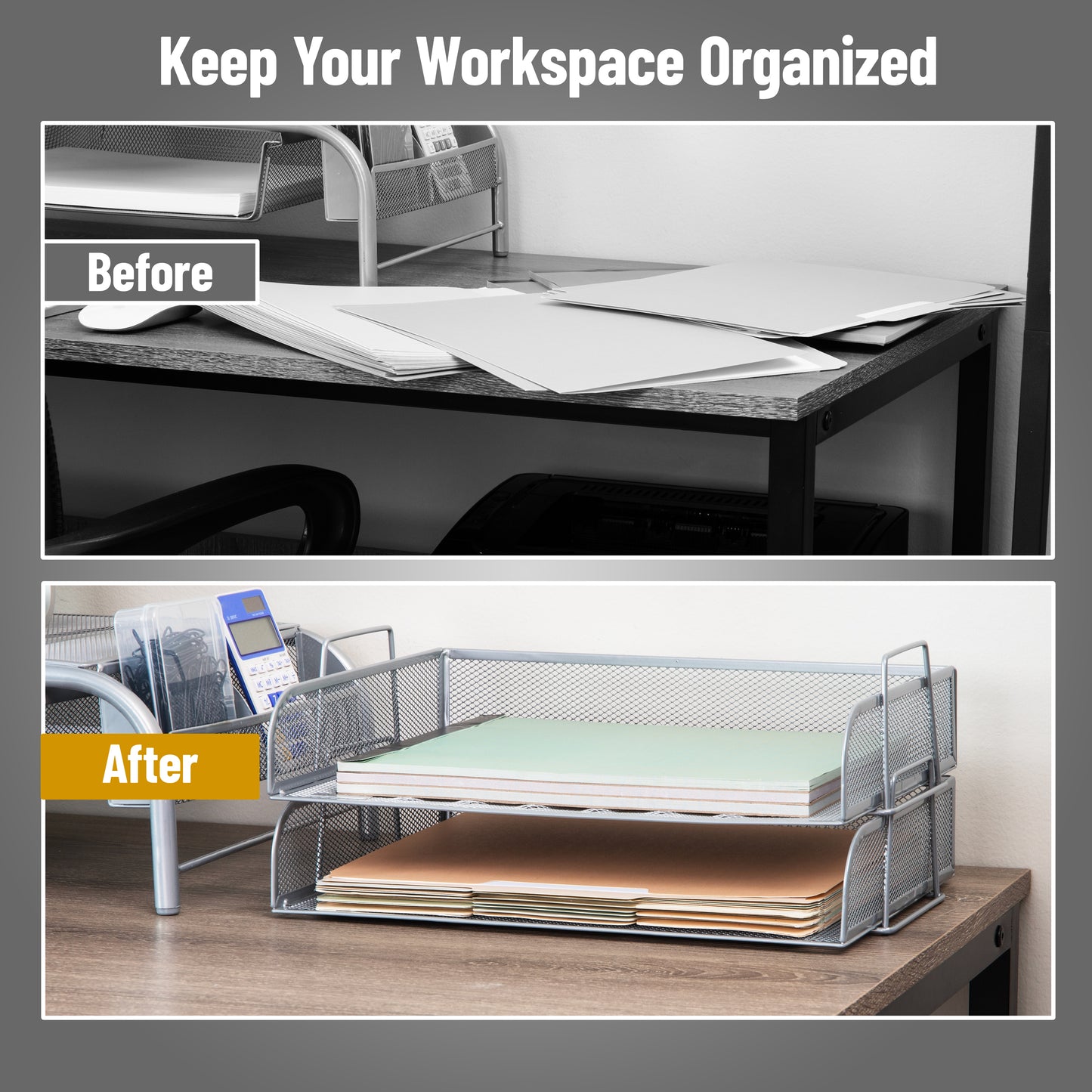 Mind Reader Stackable Paper Tray, Desktop Organizer, File Storage, Office, Metal Mesh, 14"L x 9.75"W x 11.25"H, 4 Pcs.