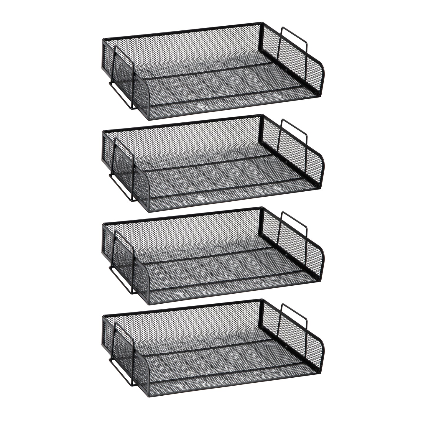 Mind Reader Network Collection, 4-Piece Stackable Paper Tray, Letter Size, File and Document Holder, Desktop Organizer, Metal Mesh, Black
