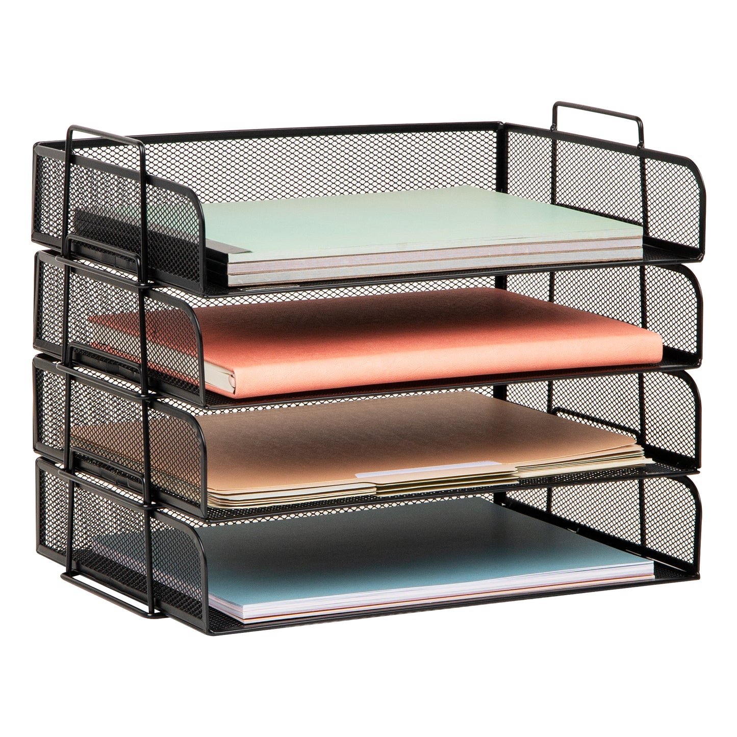 Mind Reader Stackable Paper Tray, Desktop Organizer, File Storage, Office, Metal Mesh, 13.25"L x 9.75"W x 11.25"H, 4 Pcs.