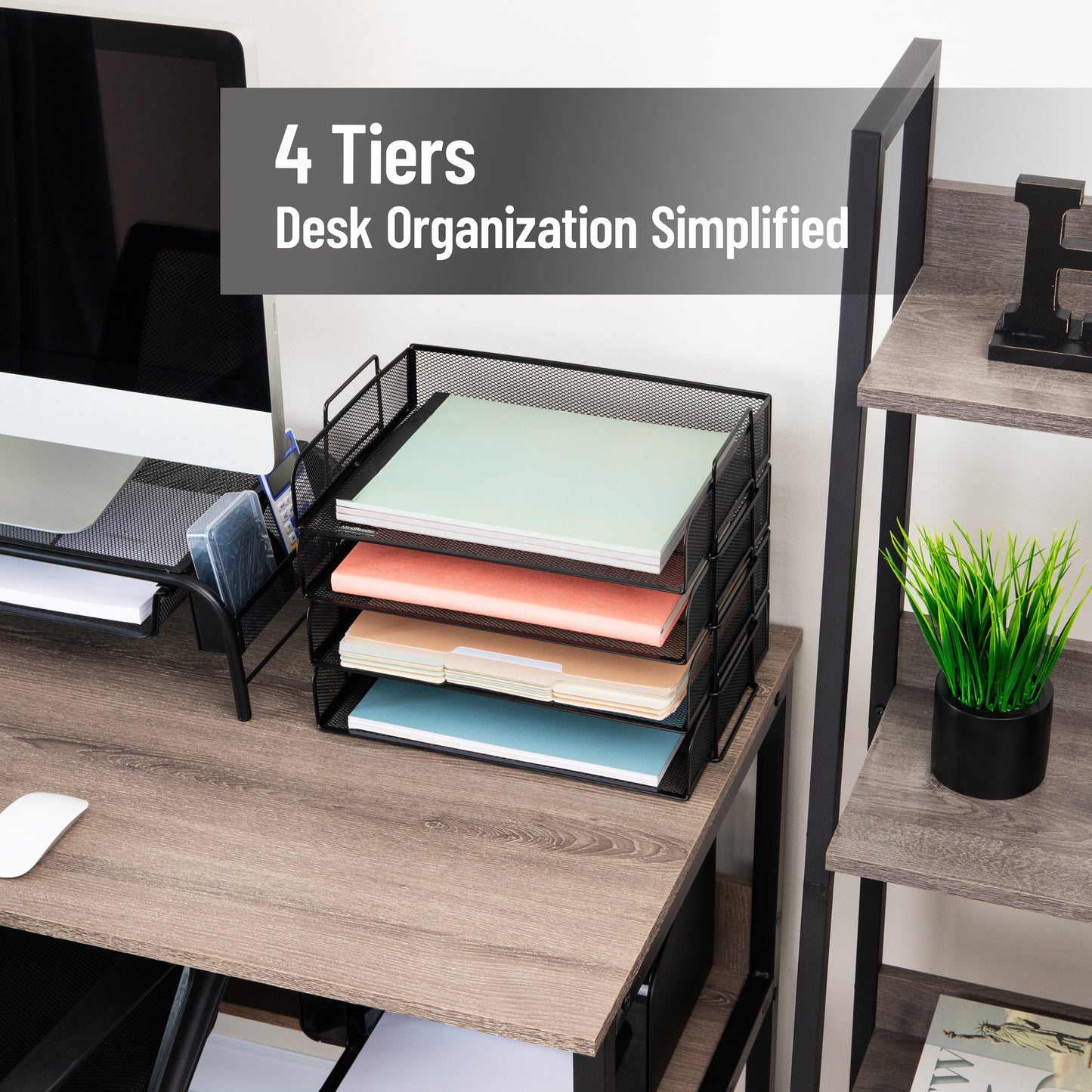 Mind Reader Stackable Paper Tray, Desktop Organizer, File Storage, Office, Metal Mesh, 13.25"L x 9.75"W x 11.25"H, 4 Pcs.