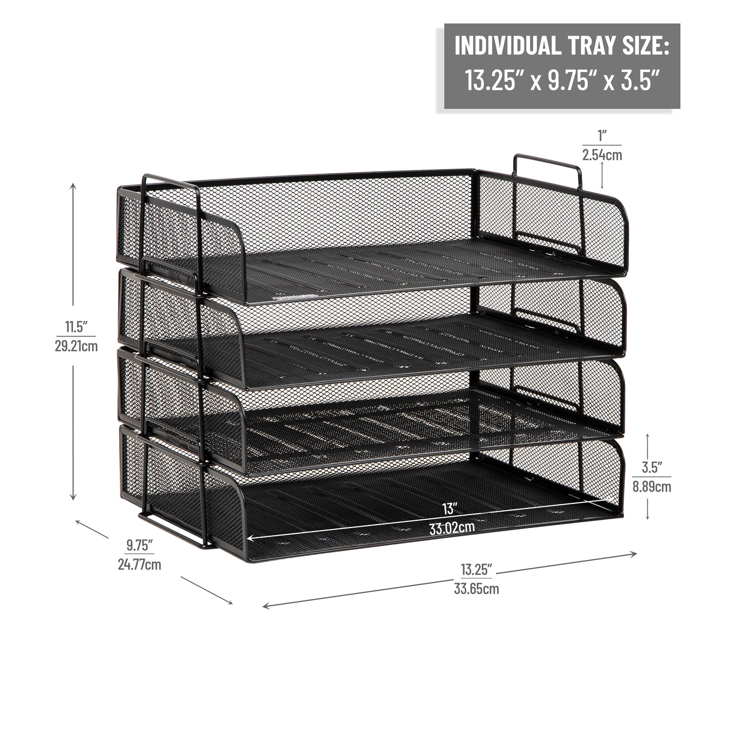 Mind Reader Stackable Paper Tray, Desktop Organizer, File Storage, Office, Metal Mesh, 13.25"L x 9.75"W x 11.25"H, 4 Pcs.