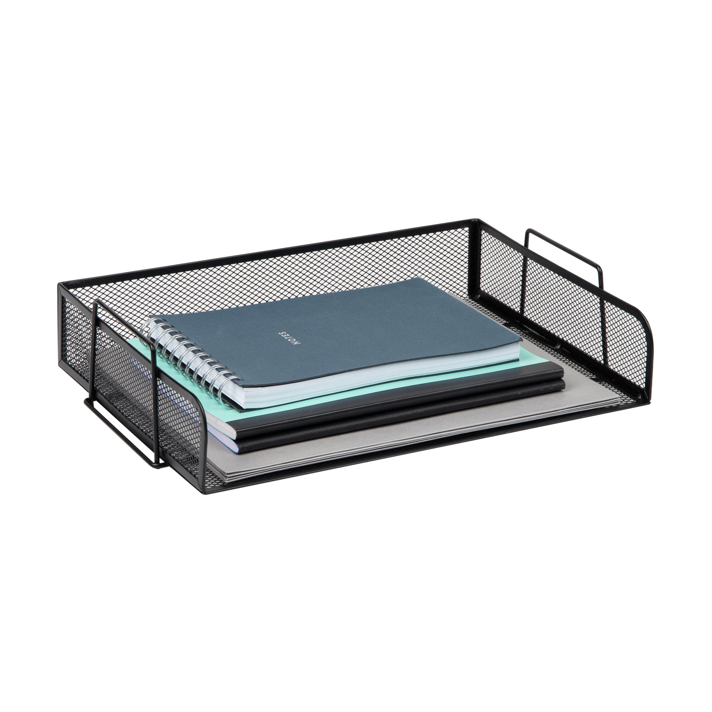 Mind Reader Network Collection, 4-Piece Stackable Paper Tray, Letter Size, File and Document Holder, Desktop Organizer, Metal Mesh, Black