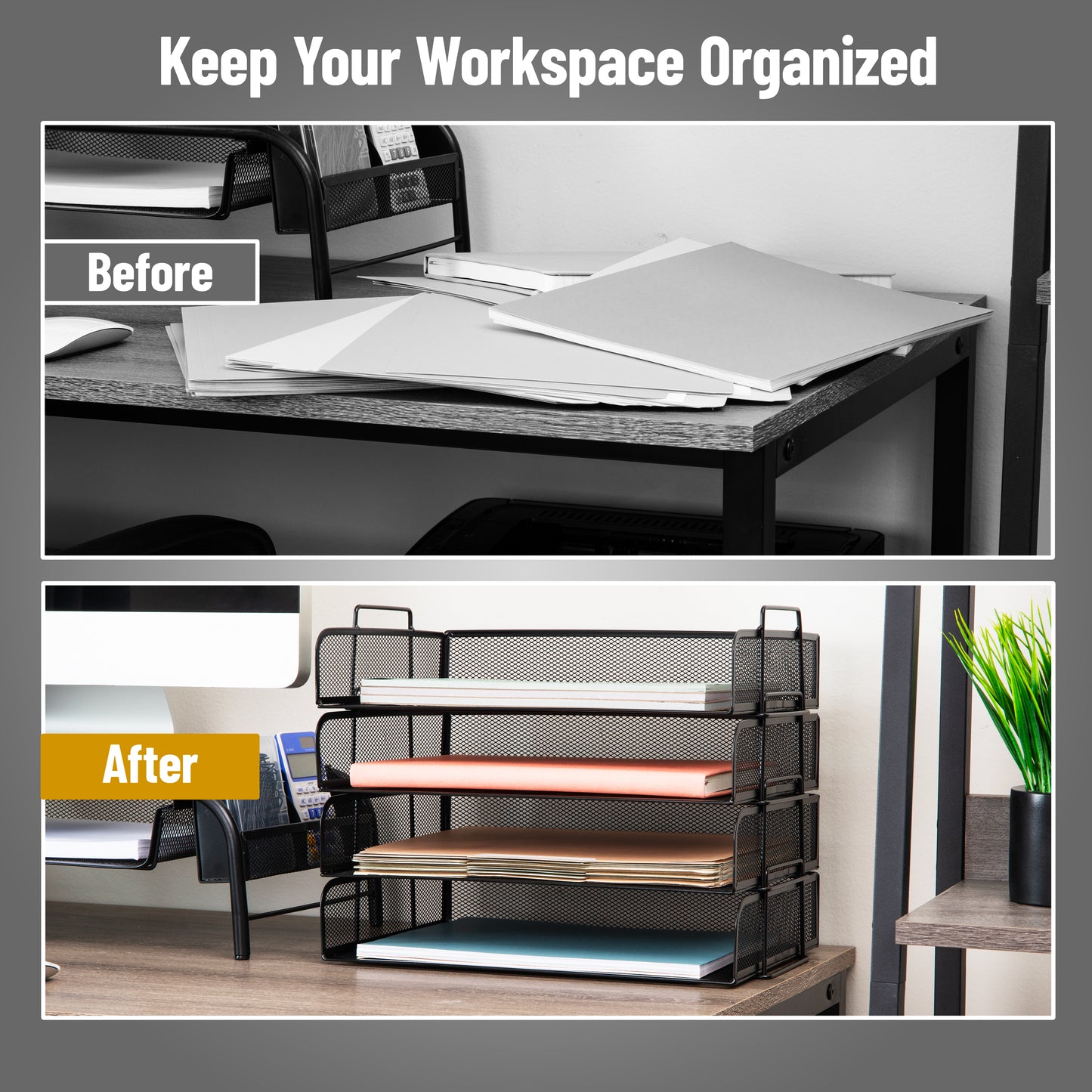 Mind Reader Stackable Paper Tray, Desktop Organizer, File Storage, Office, Metal Mesh, 13.25"L x 9.75"W x 11.25"H, 4 Pcs.