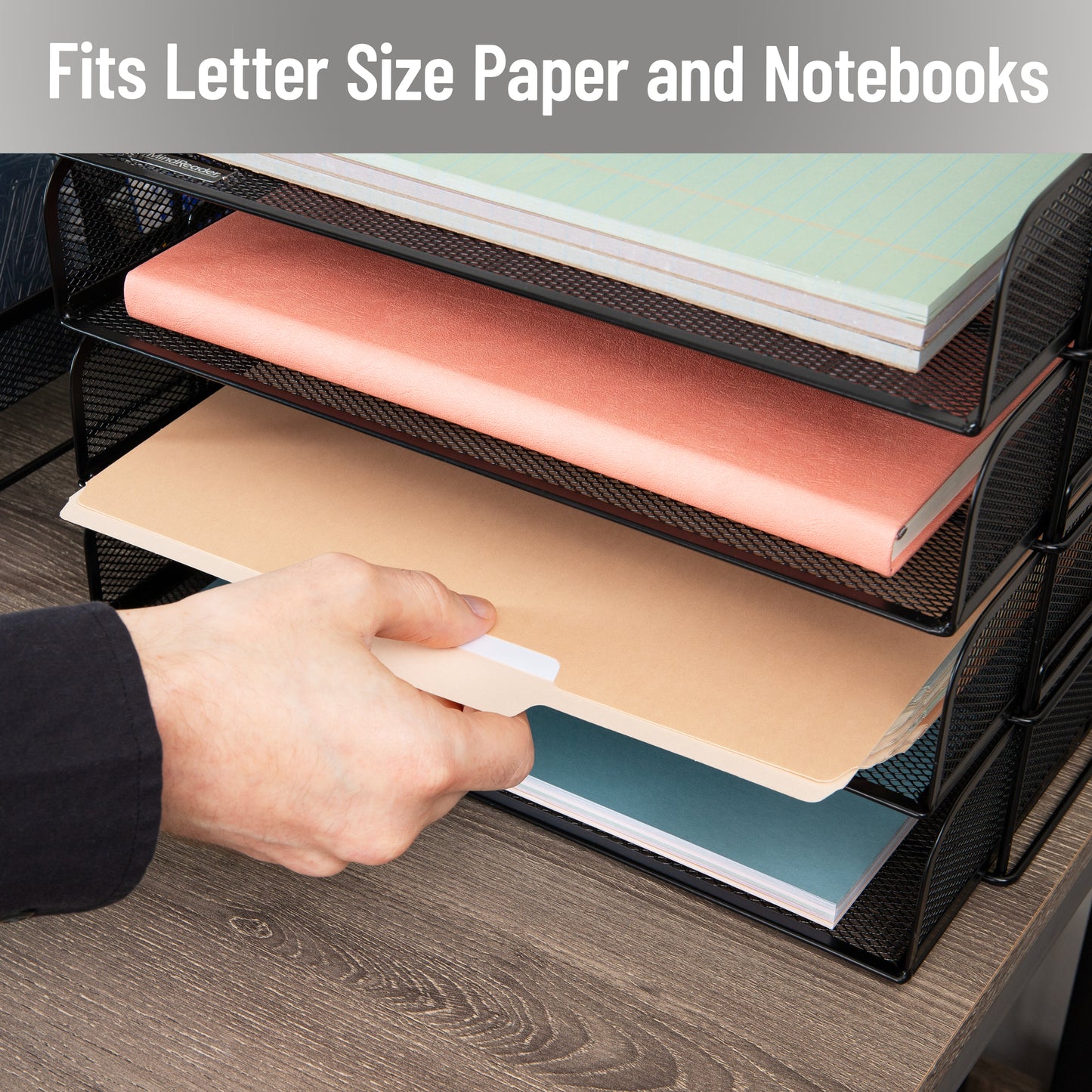 Mind Reader Stackable Paper Tray, Desktop Organizer, File Storage, Office, Metal Mesh, 13.25"L x 9.75"W x 11.25"H, 4 Pcs.
