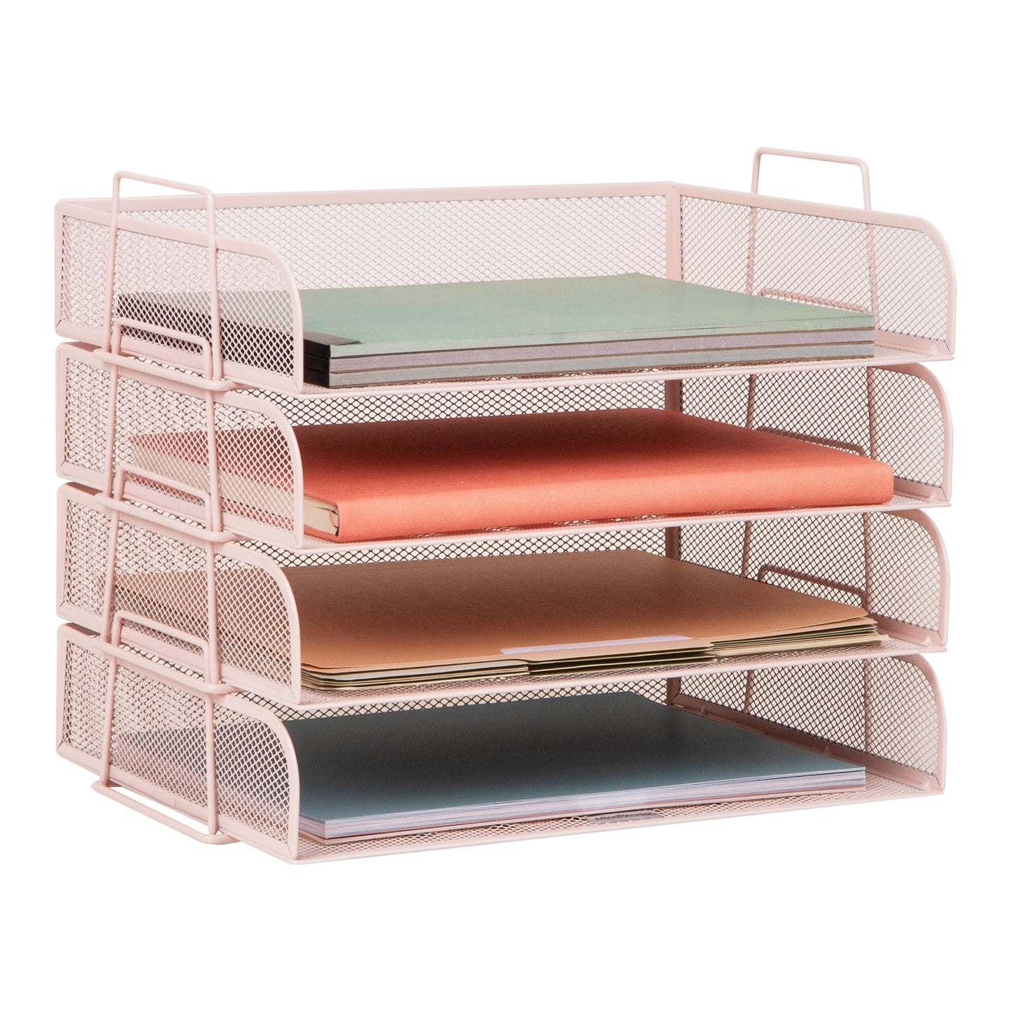 Mind Reader Stackable Paper Tray, Desktop Organizer, File Storage, Office, Metal Mesh, 13.25"L x 9.75"W x 11.25"H, 4 Pcs.