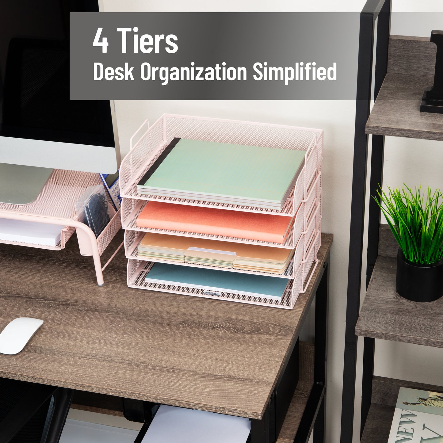 Mind Reader Stackable Paper Tray, Desktop Organizer, File Storage, Office, Metal Mesh, 13.25"L x 9.75"W x 11.25"H, 4 Pcs.