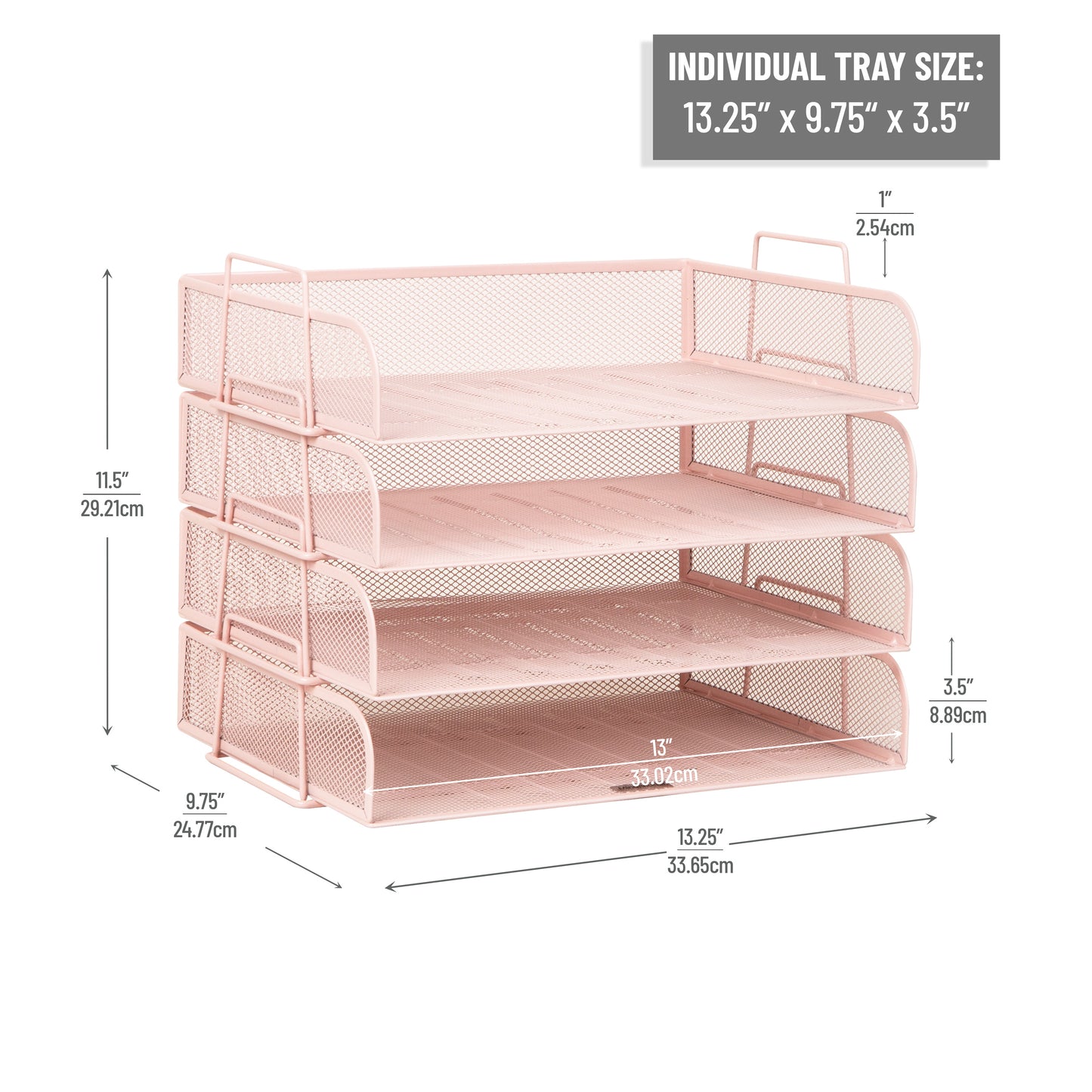 Mind Reader Stackable Paper Tray, Desktop Organizer, File Storage, Office, Metal Mesh, 13.25"L x 9.75"W x 11.25"H, 4 Pcs.