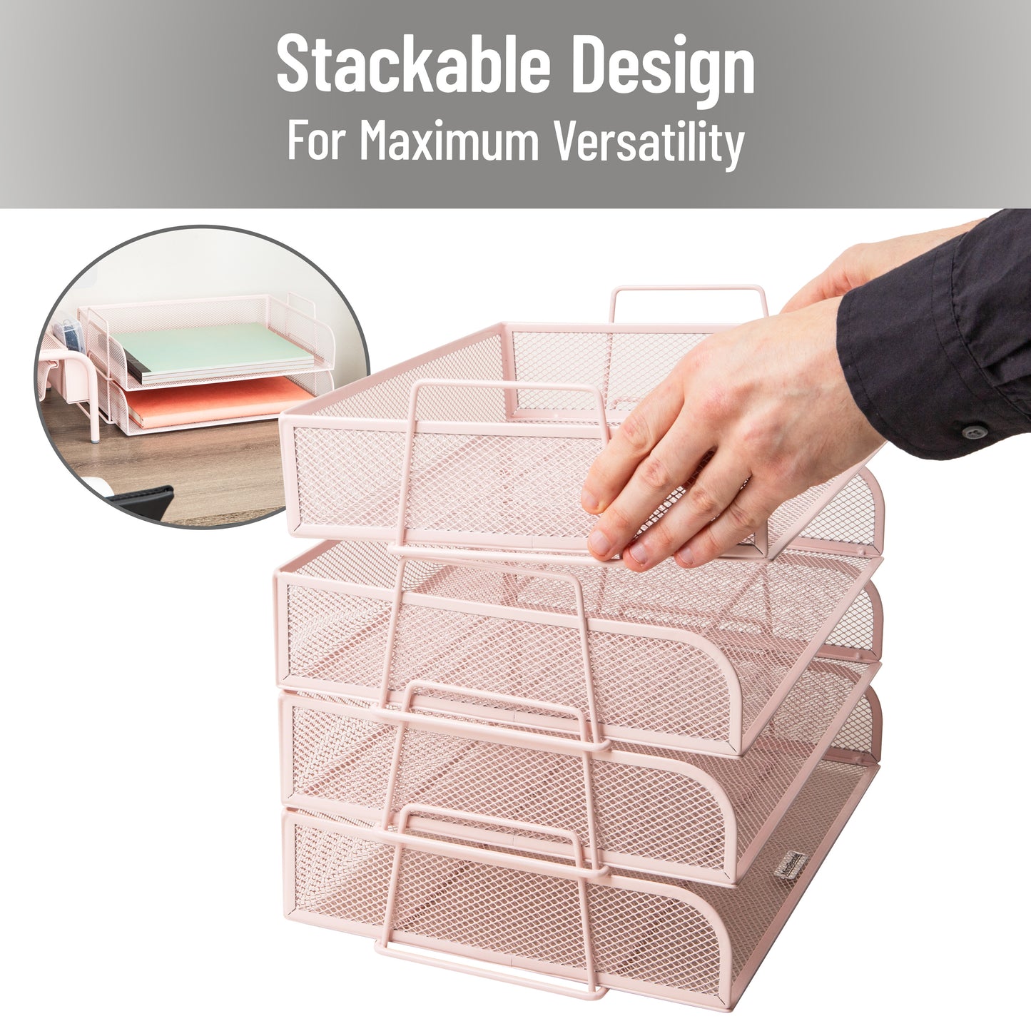Mind Reader Stackable Paper Tray, Desktop Organizer, File Storage, Office, Metal Mesh, 13.25"L x 9.75"W x 11.25"H, 4 Pcs.
