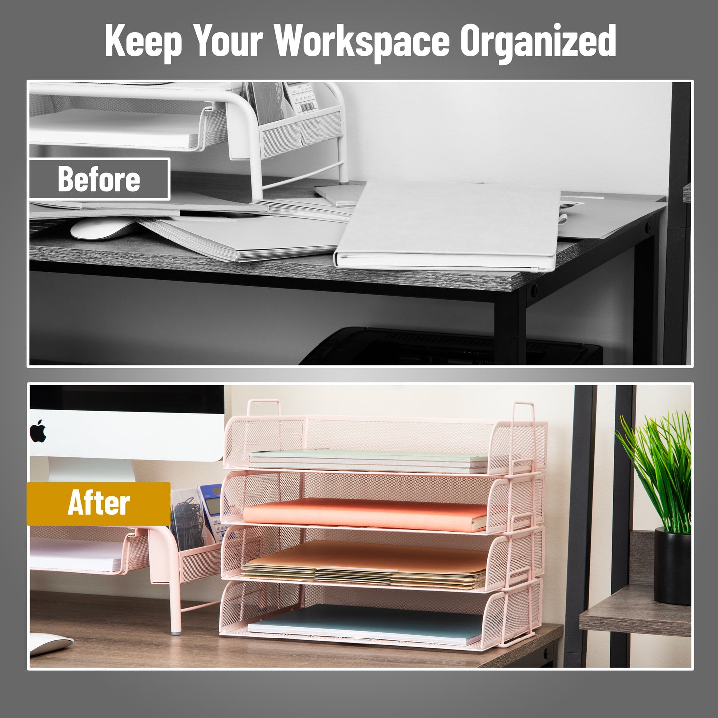 Mind Reader Stackable Paper Tray, Desktop Organizer, File Storage, Office, Metal Mesh, 13.25"L x 9.75"W x 11.25"H, 4 Pcs.