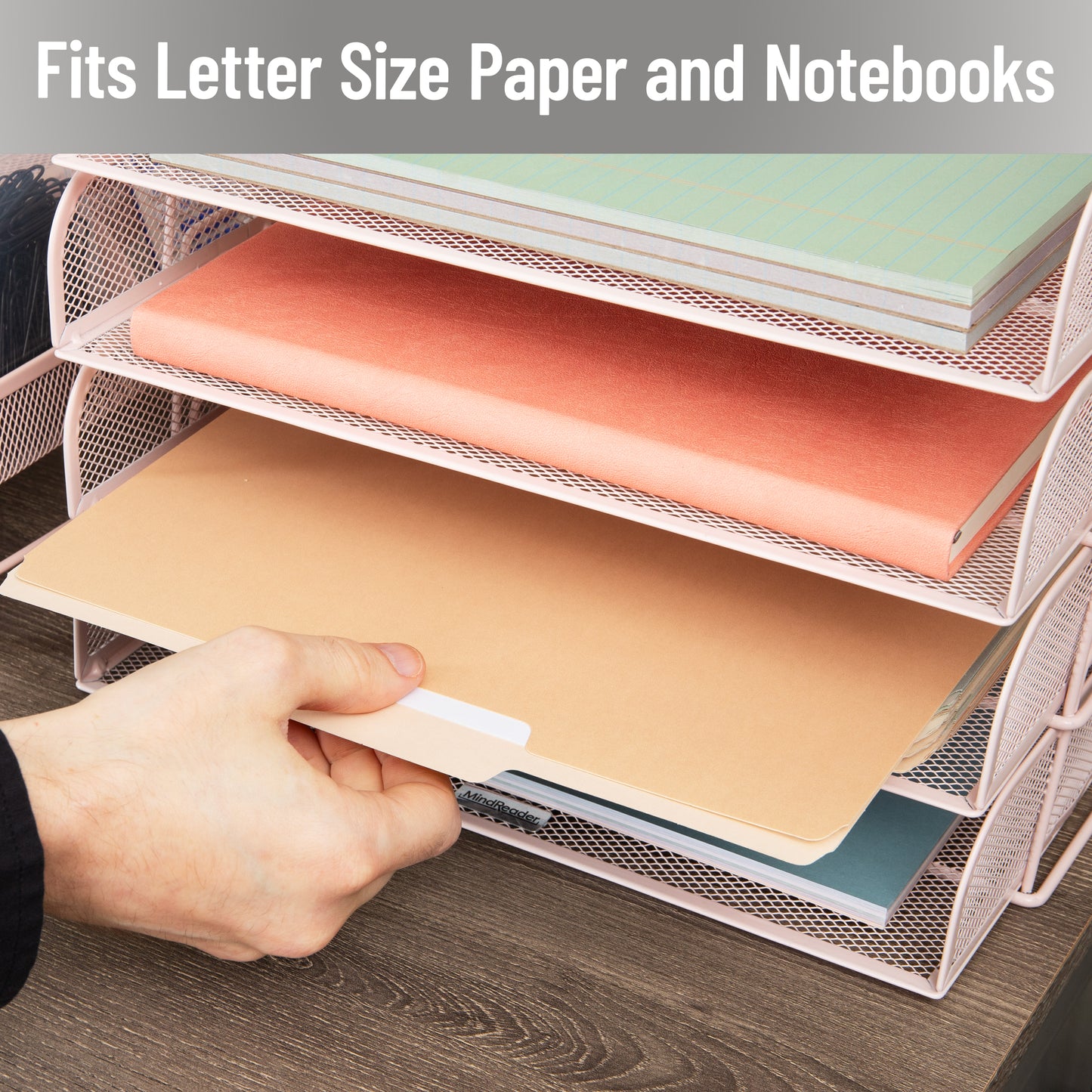 Mind Reader Stackable Paper Tray, Desktop Organizer, File Storage, Office, Metal Mesh, 13.25"L x 9.75"W x 11.25"H, 4 Pcs.