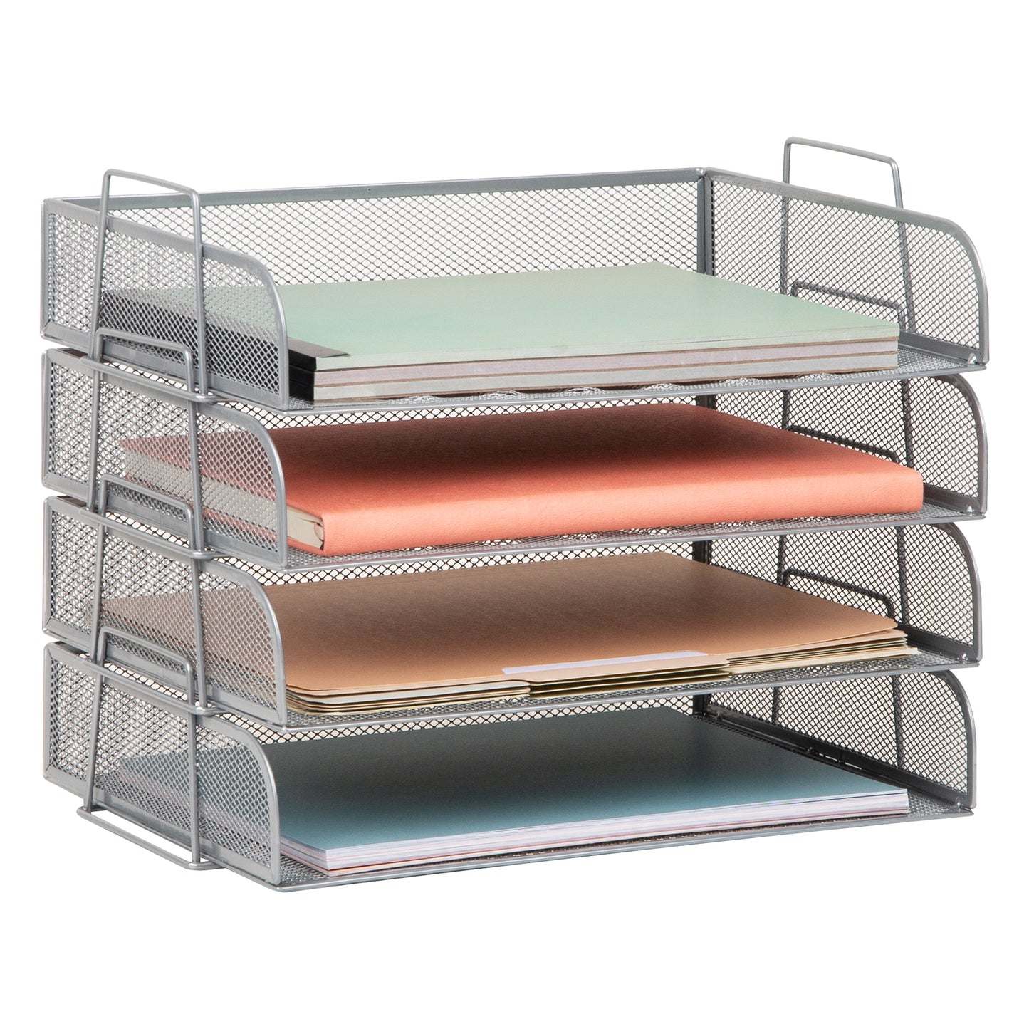 Mind Reader Stackable Paper Tray, Desktop Organizer, File Storage, Office, Metal Mesh, 13.25"L x 9.75"W x 11.25"H, 4 Pcs.