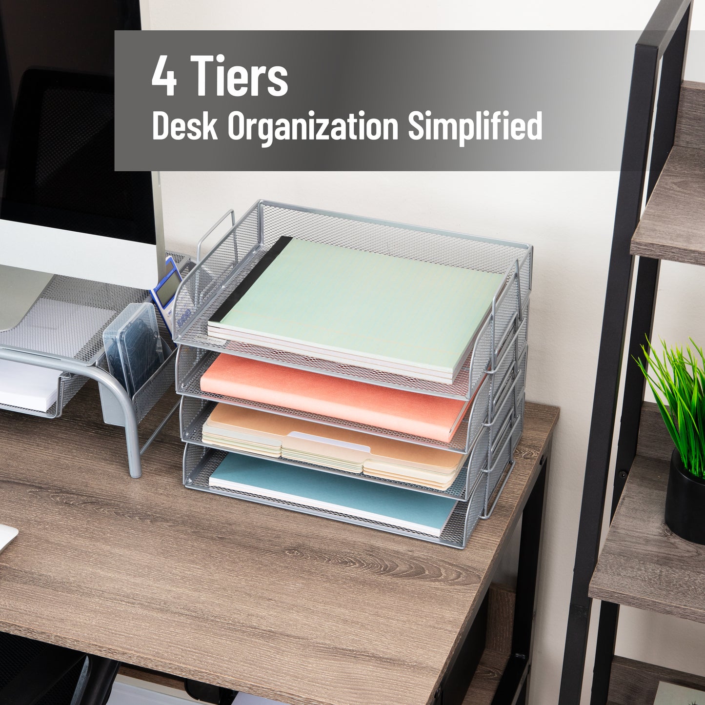 Mind Reader Stackable Paper Tray, Desktop Organizer, File Storage, Office, Metal Mesh, 13.25"L x 9.75"W x 11.25"H, 4 Pcs.