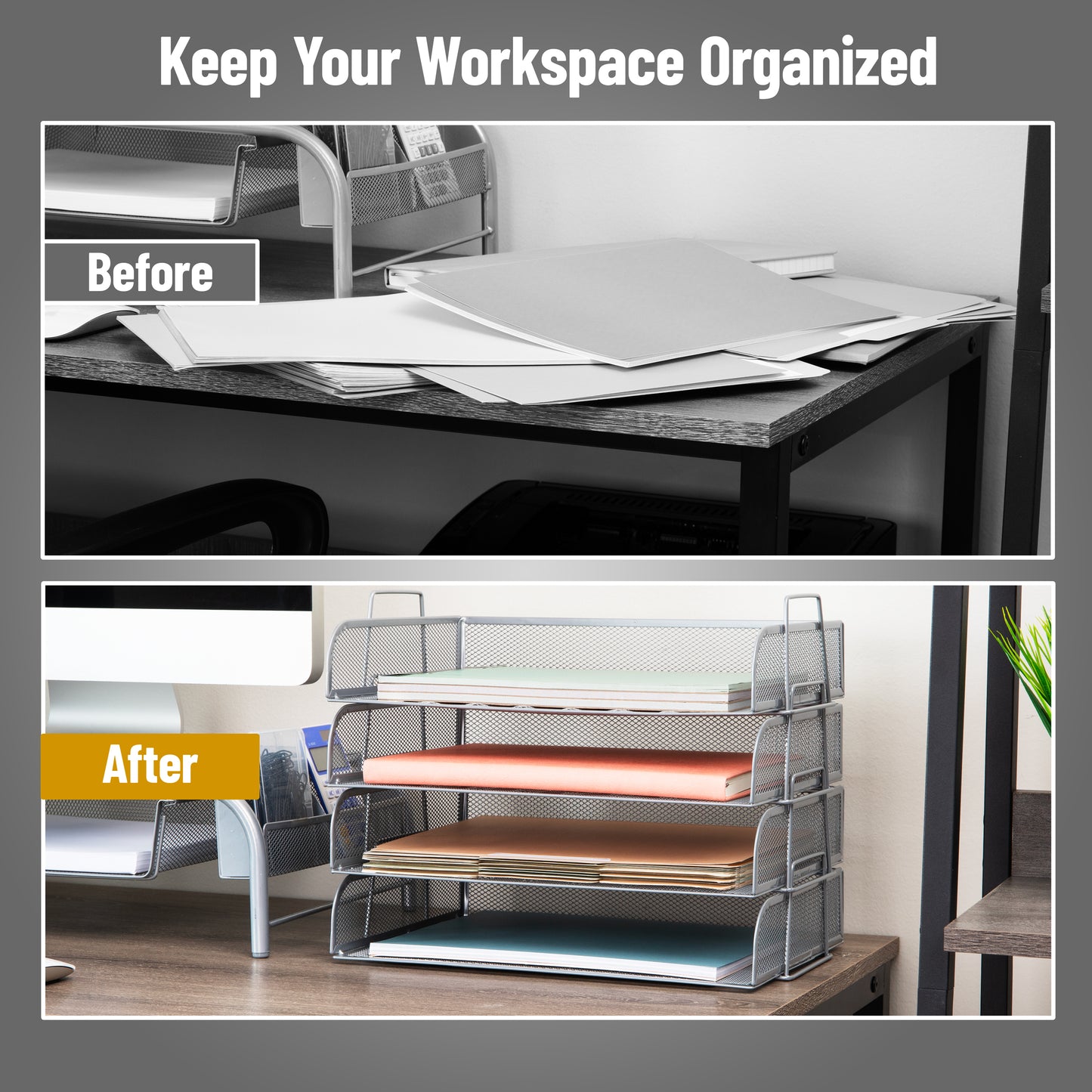 Mind Reader Stackable Paper Tray, Desktop Organizer, File Storage, Office, Metal Mesh, 13.25"L x 9.75"W x 11.25"H, 4 Pcs.