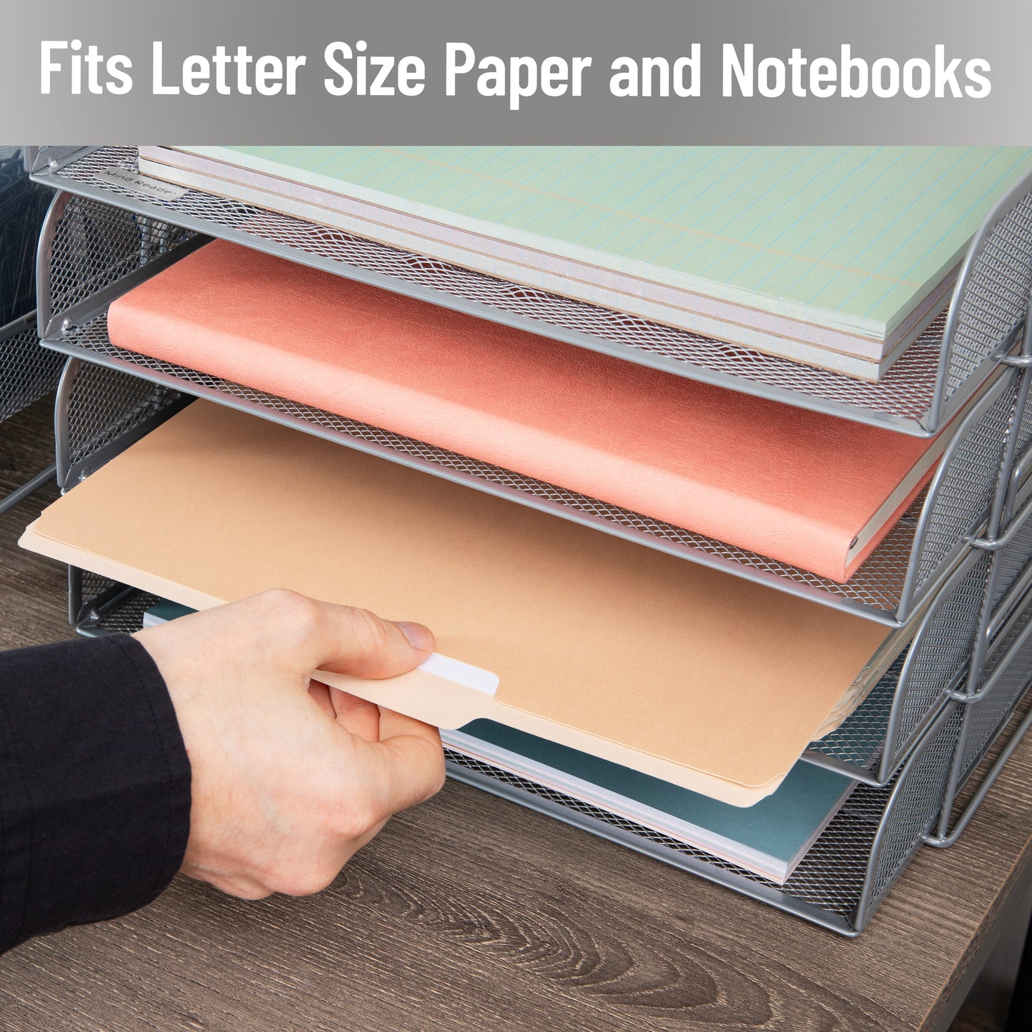 Mind Reader Stackable Paper Tray, Desktop Organizer, File Storage, Office, Metal Mesh, 13.25"L x 9.75"W x 11.25"H, 4 Pcs.