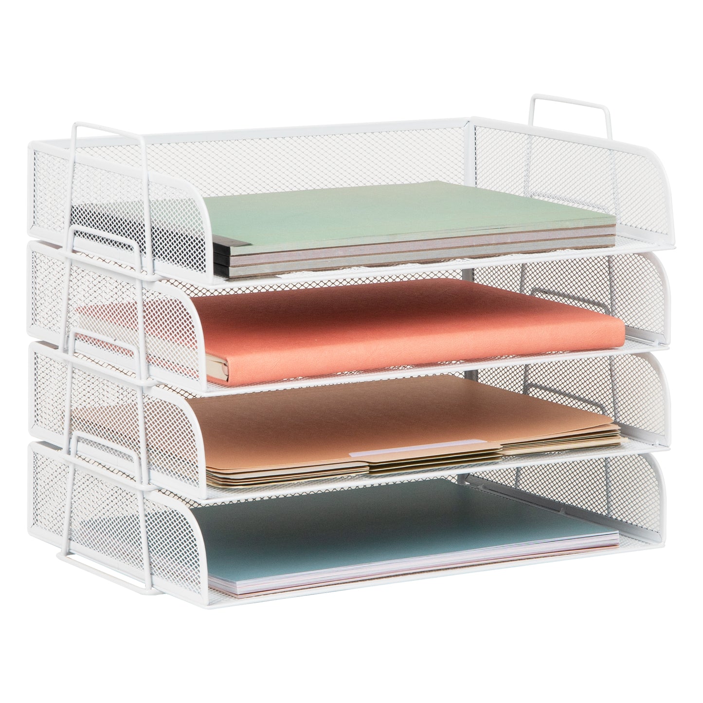 Mind Reader Stackable Paper Tray, Desktop Organizer, File Storage, Office, Metal Mesh, 13.25"L x 9.75"W x 11.25"H, 4 Pcs.
