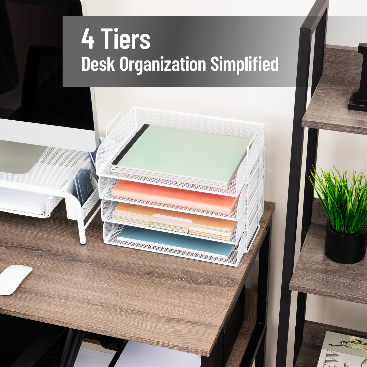 Mind Reader Stackable Paper Tray, Desktop Organizer, File Storage, Office, Metal Mesh, 13.25"L x 9.75"W x 11.25"H, 4 Pcs.