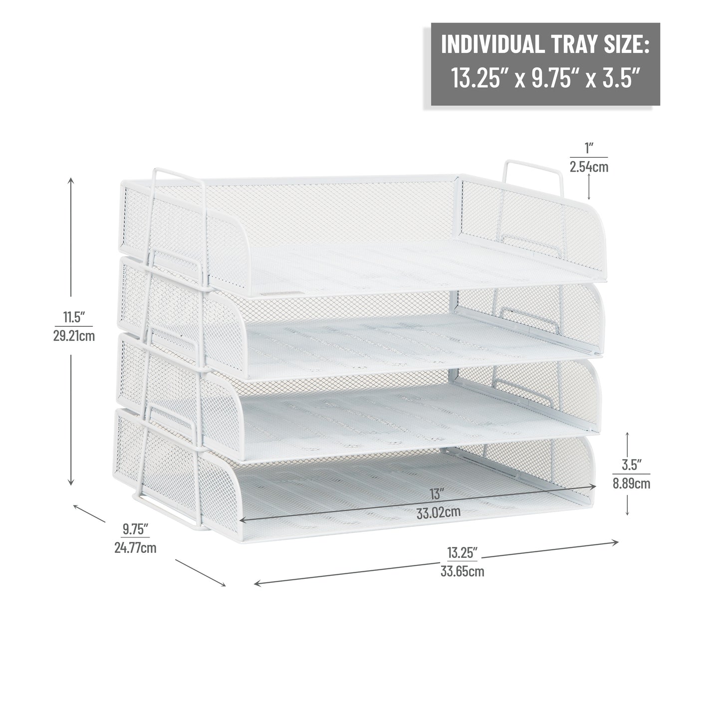 Mind Reader Stackable Paper Tray, Desktop Organizer, File Storage, Office, Metal Mesh, 13.25"L x 9.75"W x 11.25"H, 4 Pcs.