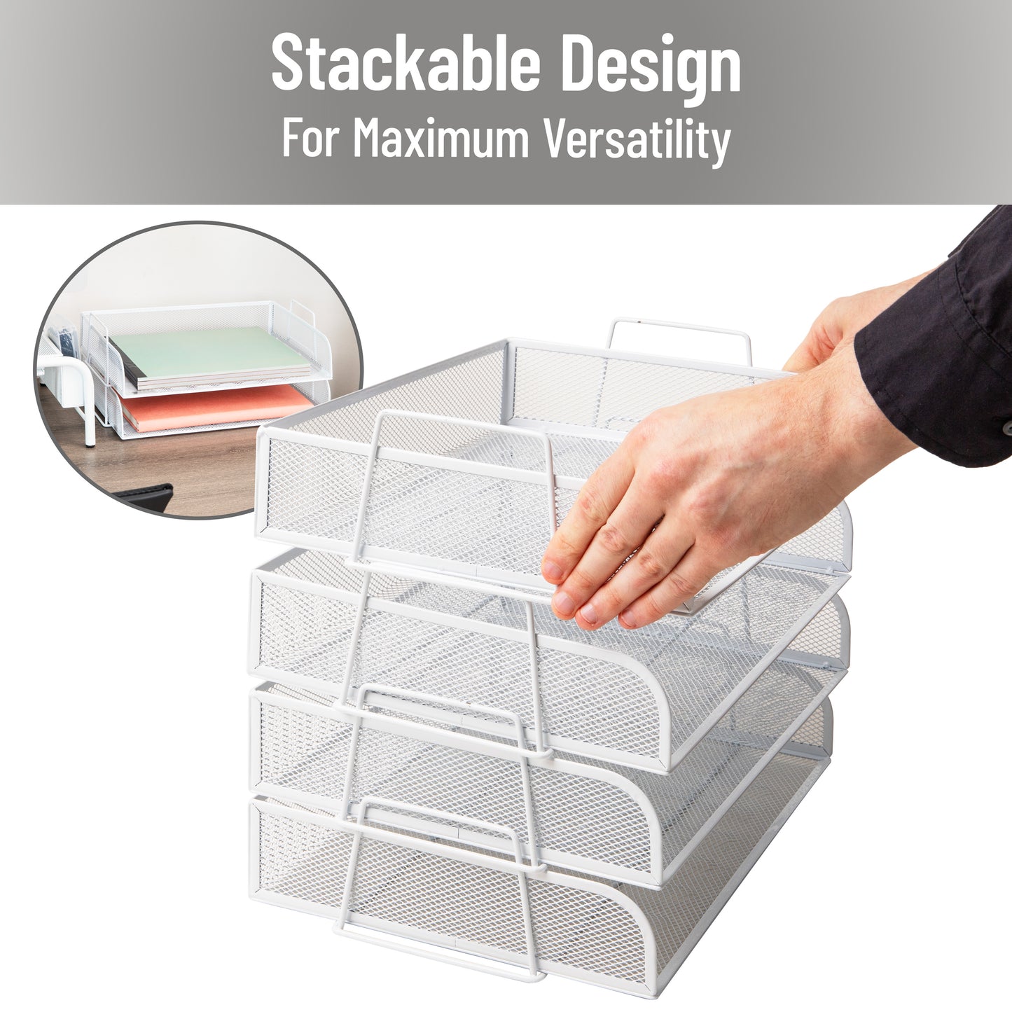 Mind Reader Stackable Paper Tray, Desktop Organizer, File Storage, Office, Metal Mesh, 13.25"L x 9.75"W x 11.25"H, 4 Pcs.