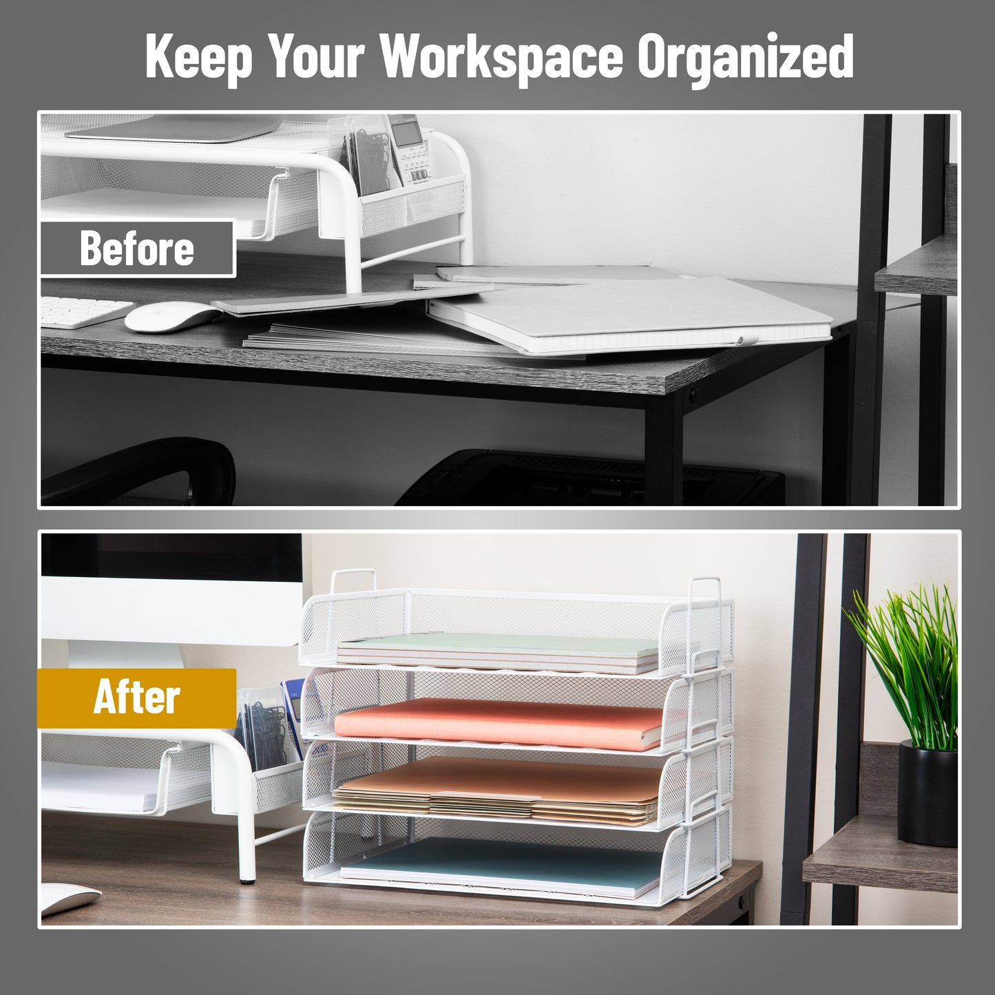 Mind Reader Stackable Paper Tray, Desktop Organizer, File Storage, Office, Metal Mesh, 13.25"L x 9.75"W x 11.25"H, 4 Pcs.