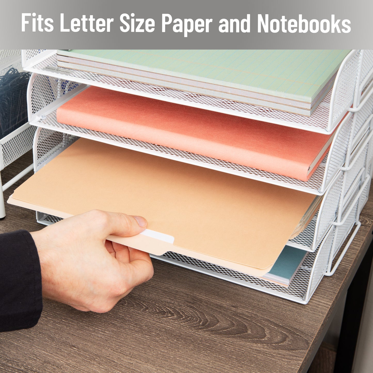 Mind Reader Stackable Paper Tray, Desktop Organizer, File Storage, Office, Metal Mesh, 13.25"L x 9.75"W x 11.25"H, 4 Pcs.