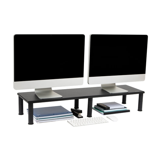 Mind Reader Dual Monitor Stand, Height Adjustable, Desktop Organizer, Laptop Riser, Office, 38.5"L x 11"W x 2.55-6.5"H, Black