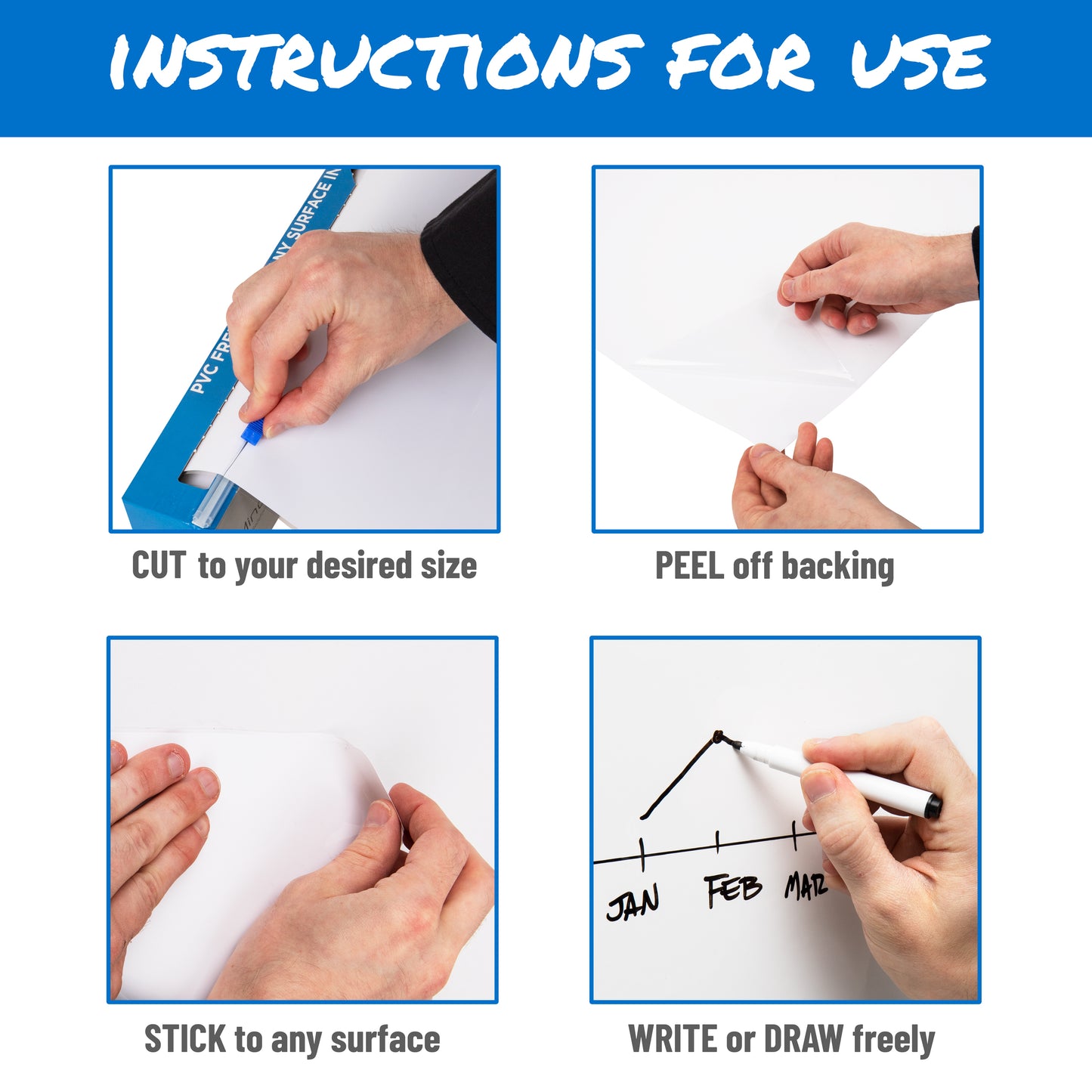 Mind Reader Adhesive Dry Erase Whiteboard Roll, 2 Dry Erase Markers, Planner, Office, 24 inches wide x 10 feet long, White