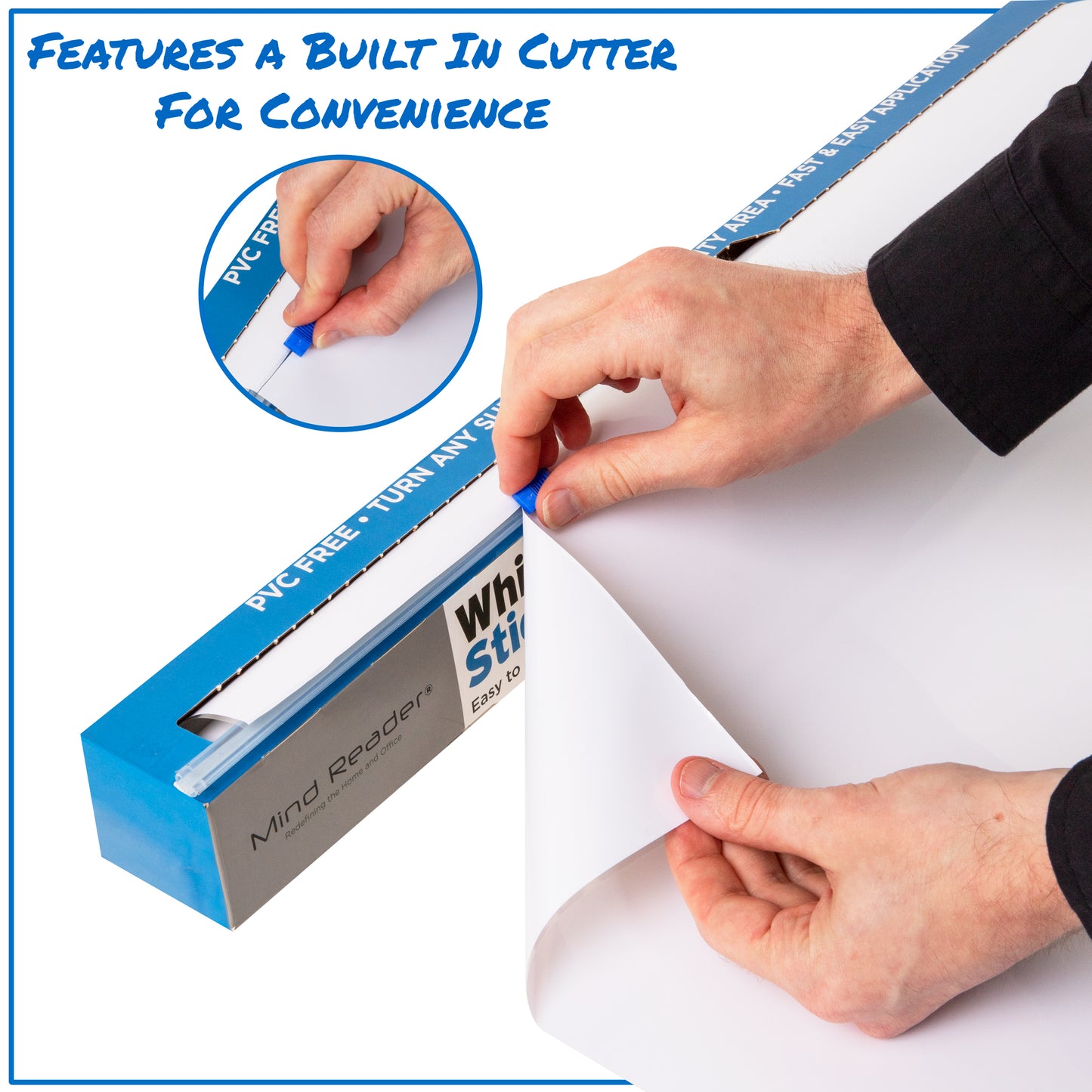 Mind Reader Adhesive Dry Erase Whiteboard Roll, 2 Dry Erase Markers, Planner, Office, 24 inches wide x 10 feet long, White