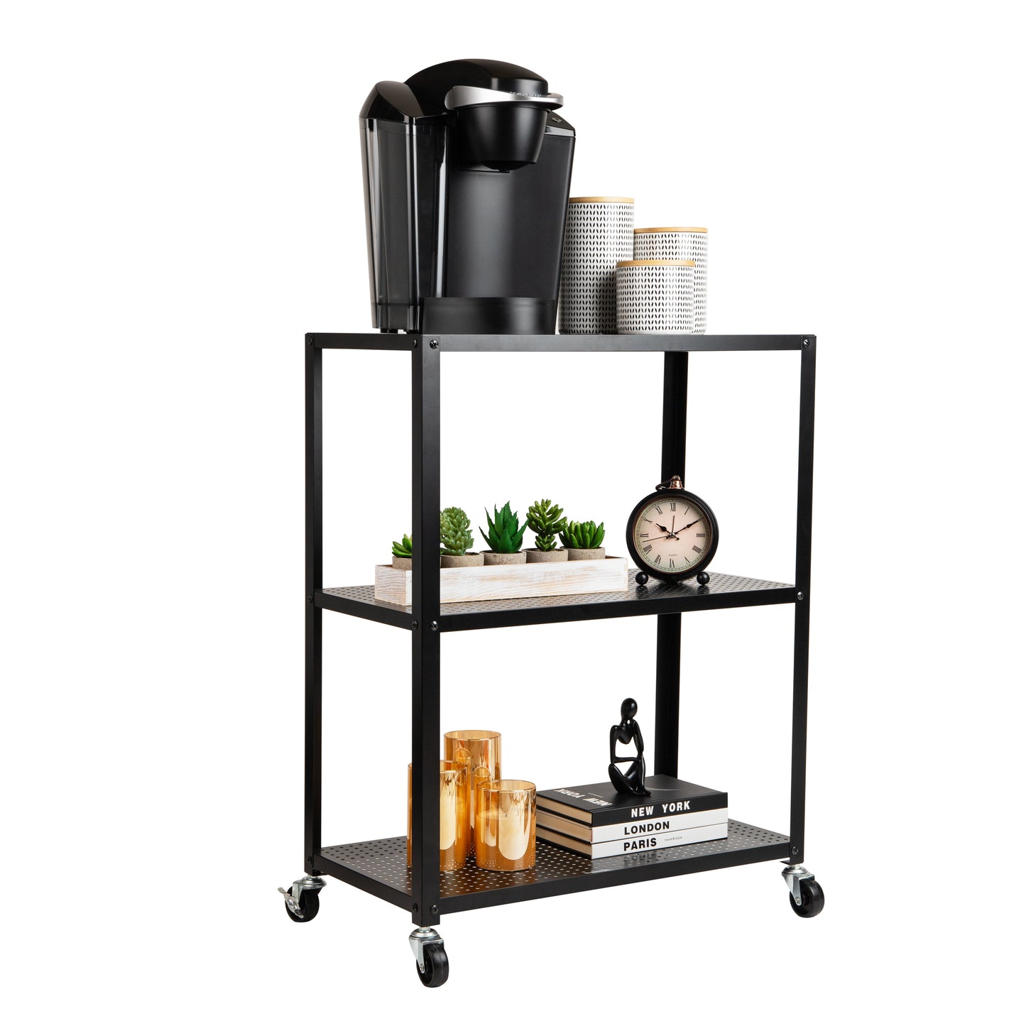 Mind Reader Rolling Cart, Rolling Cart, Microwave Stand, 3-Tier, Coffee Cart, Office, Metal, 23"L x 12"W x 30"H, Black