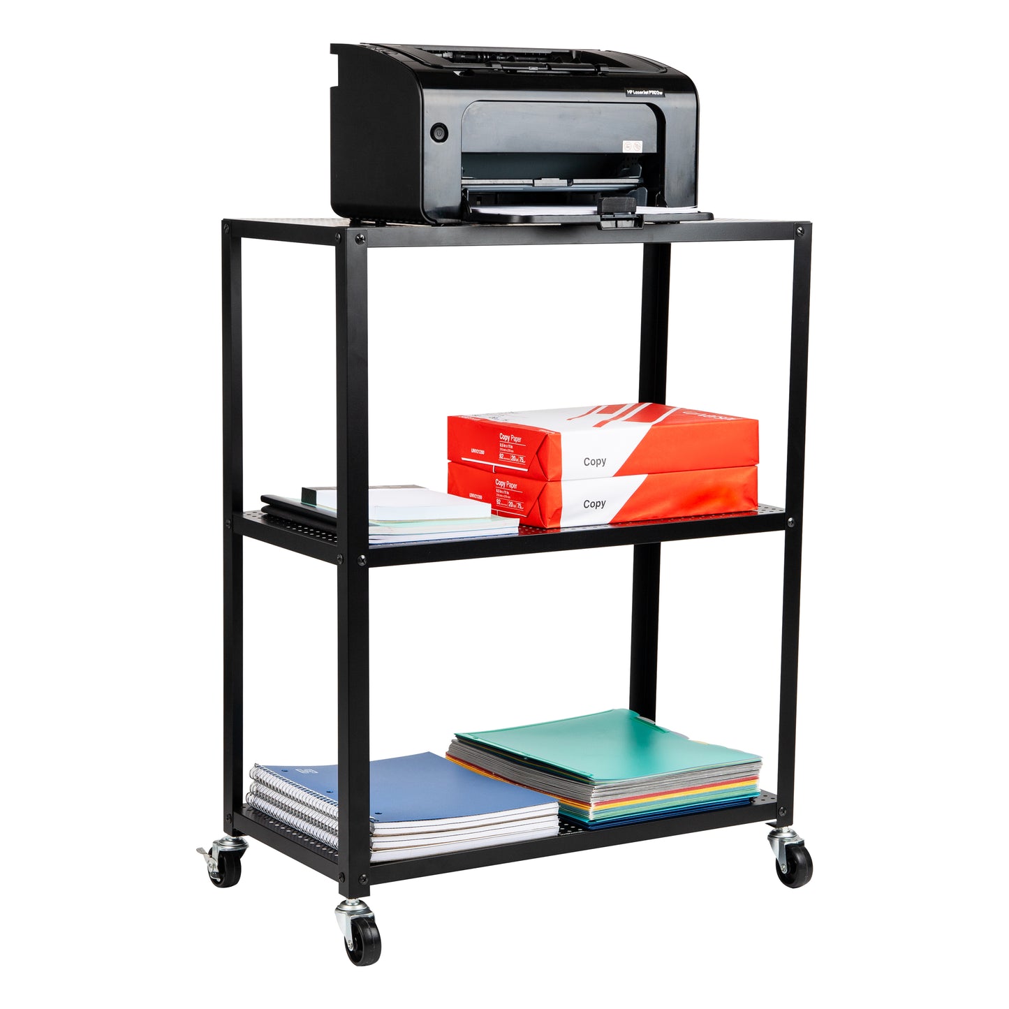 Mind Reader Rolling Cart, Rolling Cart, Microwave Stand, 3-Tier, Coffee Cart, Office, Metal, 23"L x 12"W x 30"H, Black