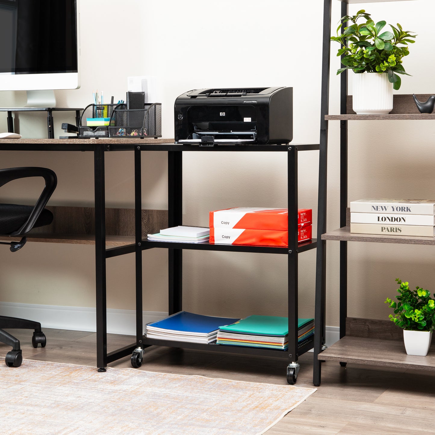 Mind Reader Rolling Cart, Rolling Cart, Microwave Stand, 3-Tier, Coffee Cart, Office, Metal, 23"L x 12"W x 30"H, Black