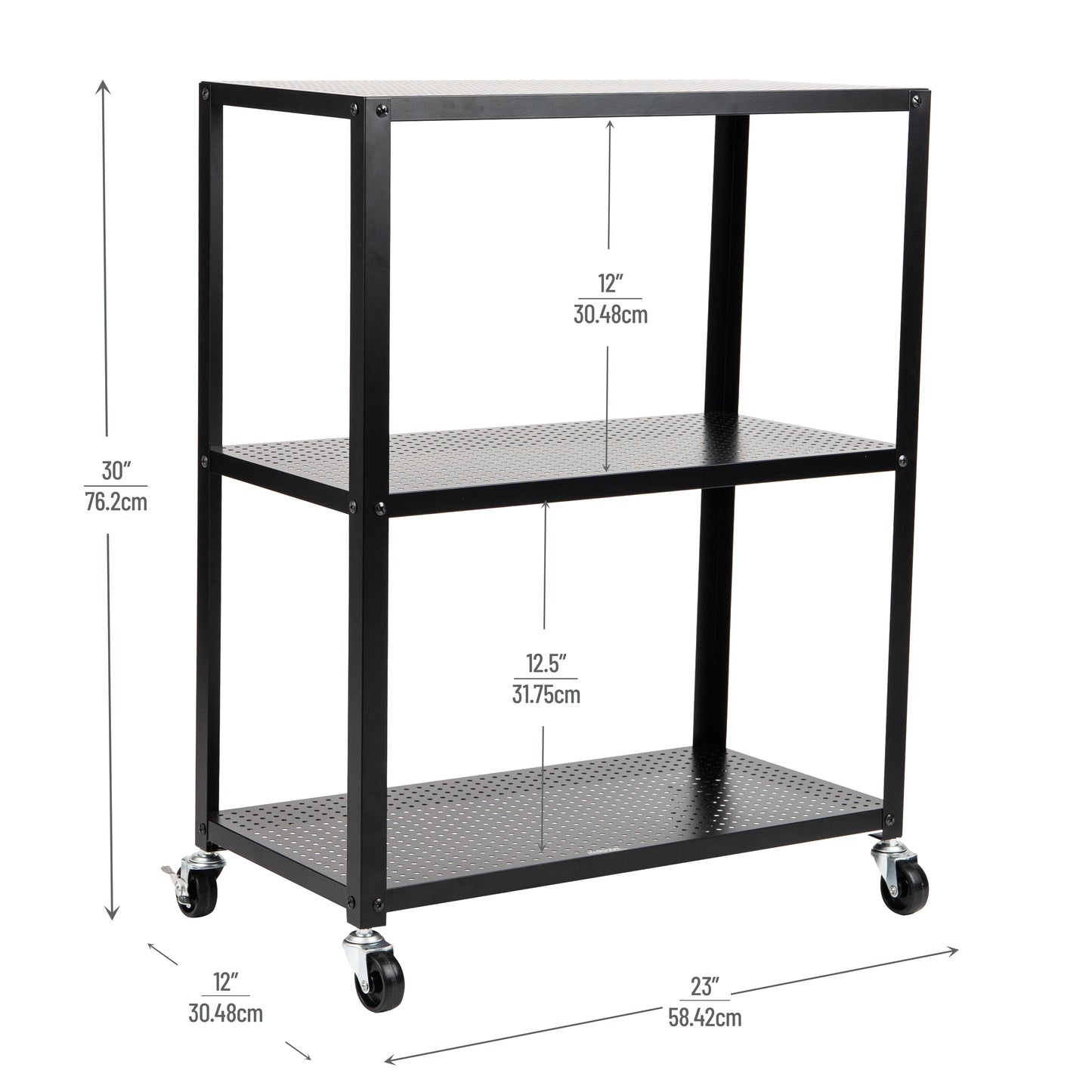 Mind Reader Rolling Cart, Rolling Cart, Microwave Stand, 3-Tier, Coffee Cart, Office, Metal, 23"L x 12"W x 30"H, Black