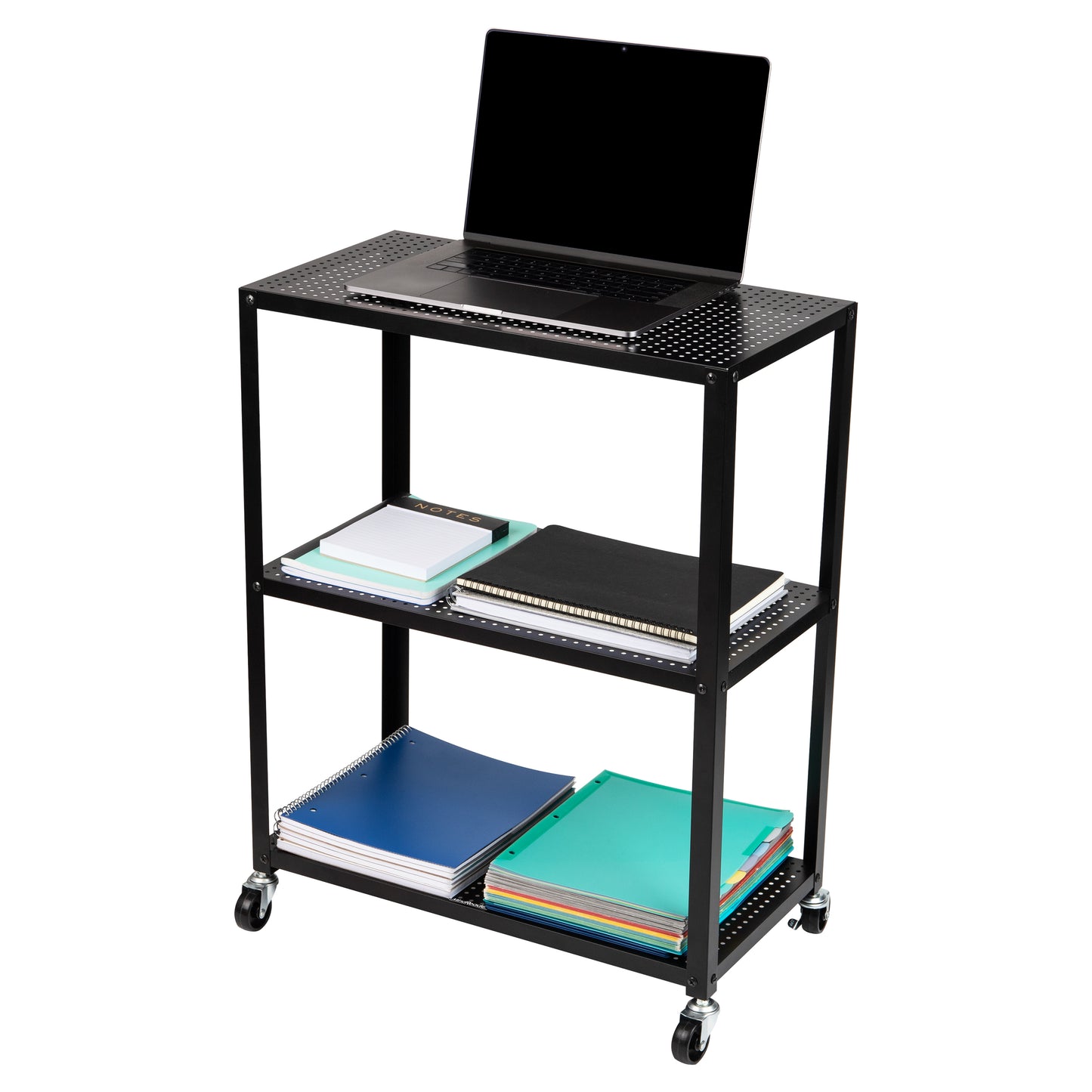 Mind Reader Rolling Cart, Rolling Cart, Microwave Stand, 3-Tier, Coffee Cart, Office, Metal, 23"L x 12"W x 30"H, Black