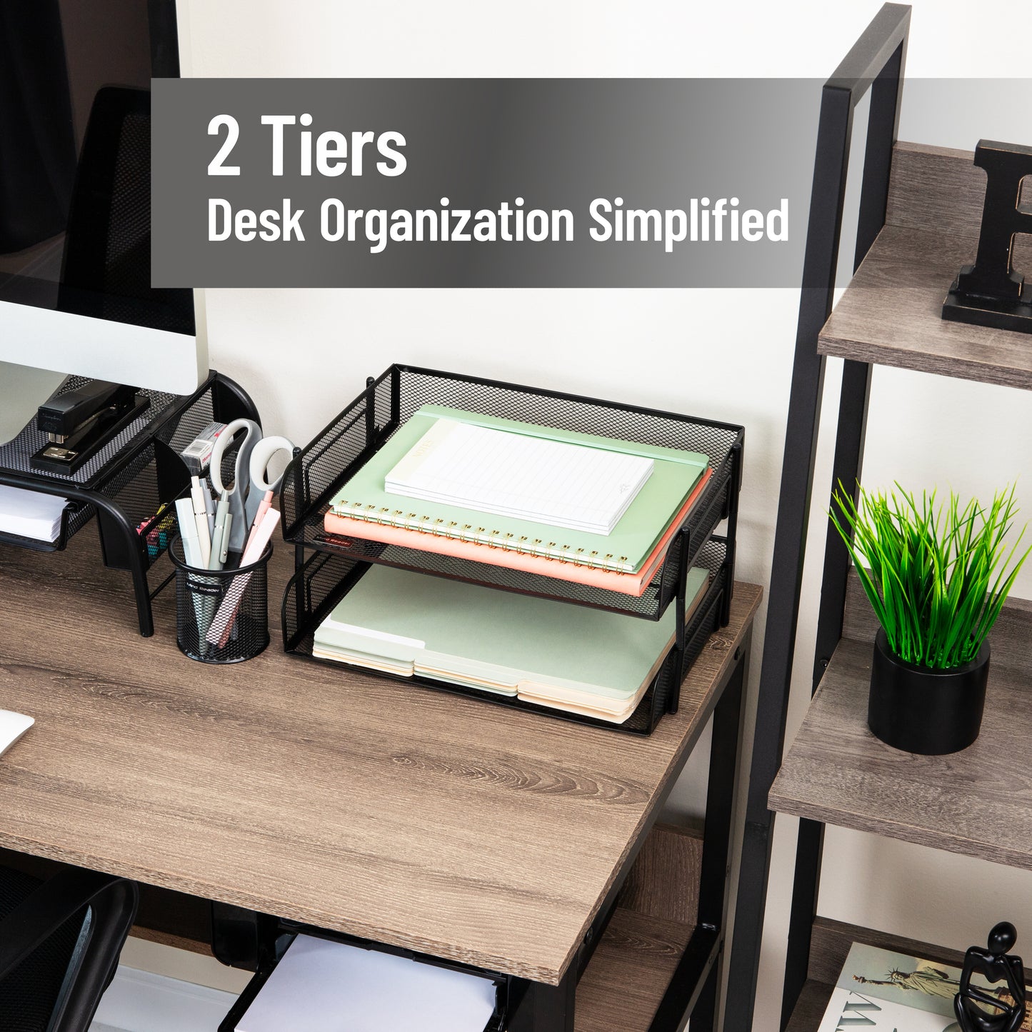 Mind Reader 2-Tier Stackable Paper Tray, Desktop Organizer for Letter-Size Documents, Office File Storage, Metal Mesh, Set of 2