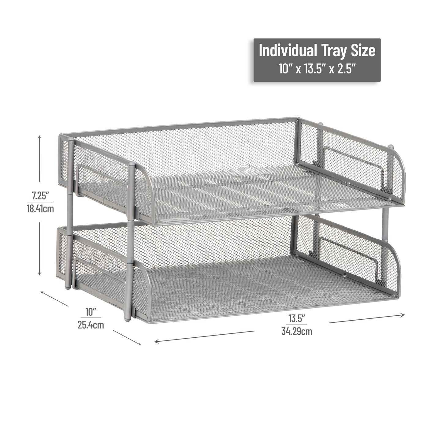 Mind Reader 2-Tier Stackable Paper Tray, Desktop Organizer for Letter-Size Documents, Office File Storage, Metal Mesh, Set of 2