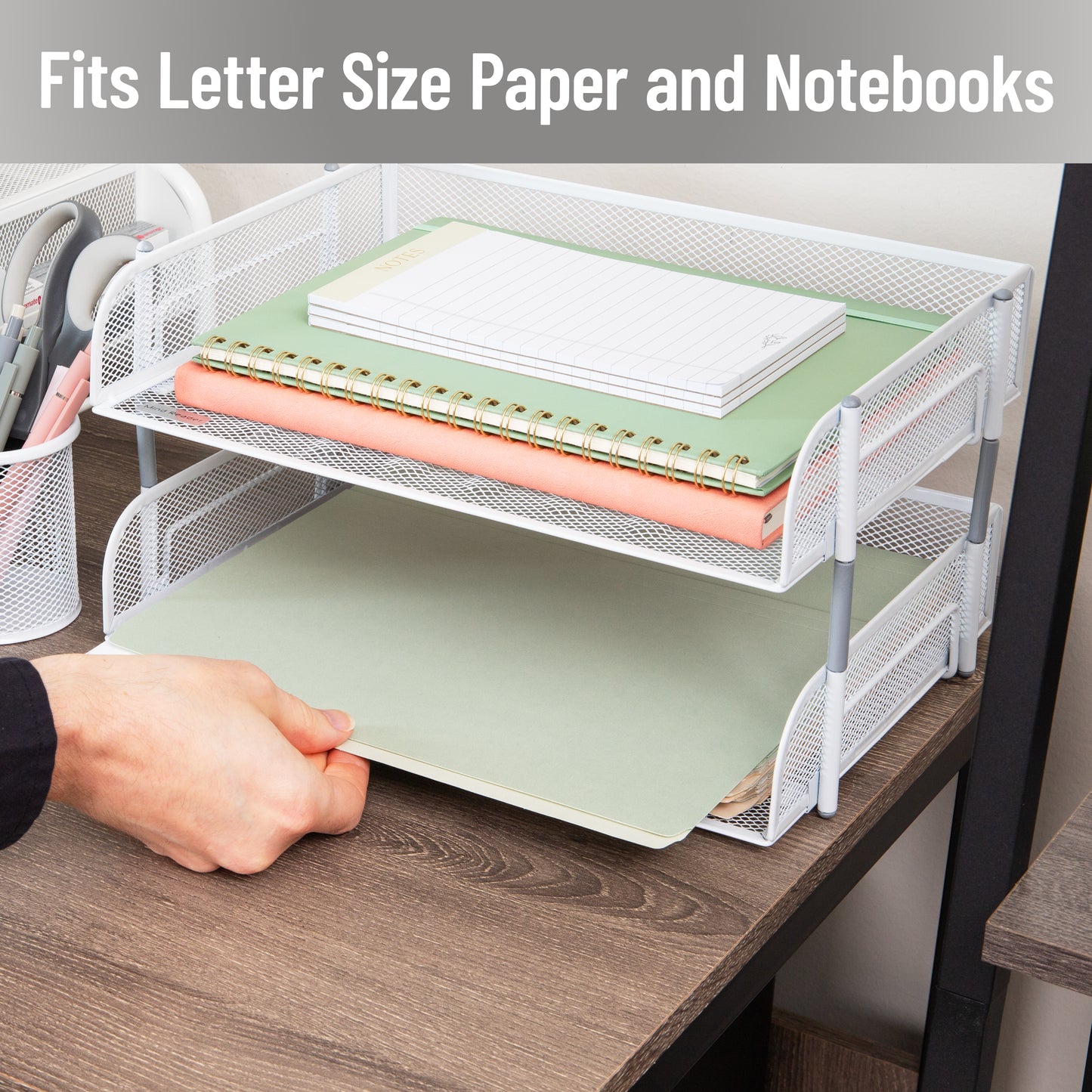 Mind Reader 2-Tier Stackable Paper Tray, Desktop Organizer for Letter-Size Documents, Office File Storage, Metal Mesh, Set of 2