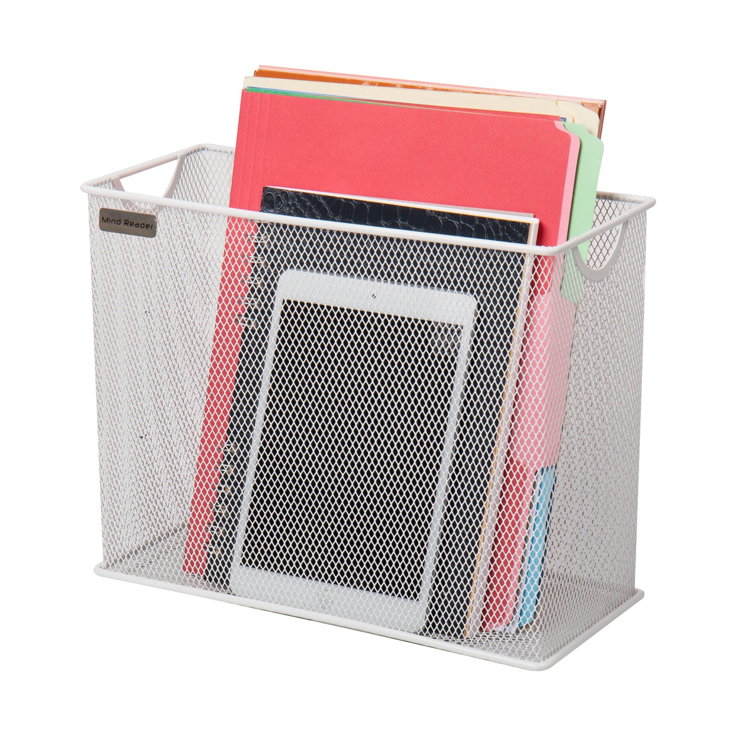 Mind Reader Vertical File Storage, Desktop Organizer, Hanging Files, Office, Metal Mesh, 12.25"L x 5.5"W x 10"H