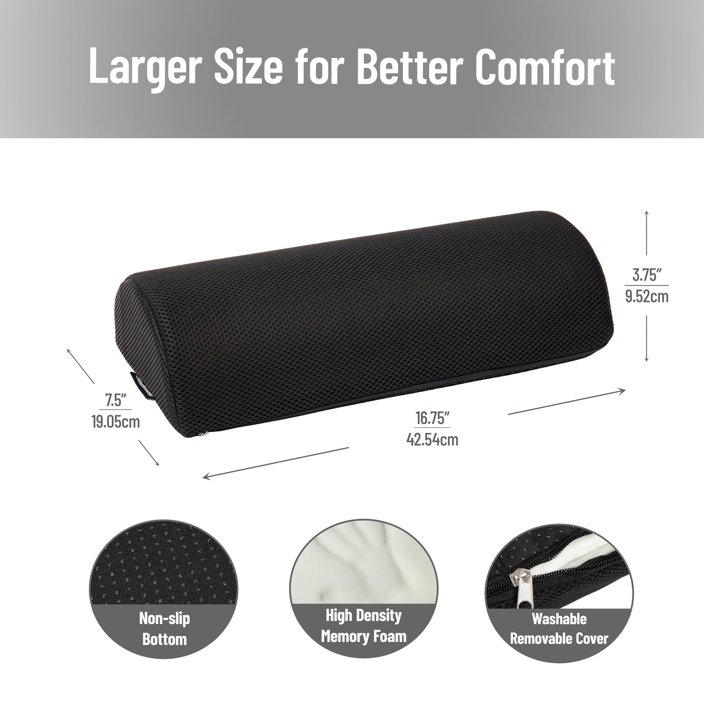 Mind Reader Foot Rest, Under Desk at Work, Ergonomic, Height Adjustable, Office, Foam, 7.5"L x 16.75"W x 3.75"H, Black