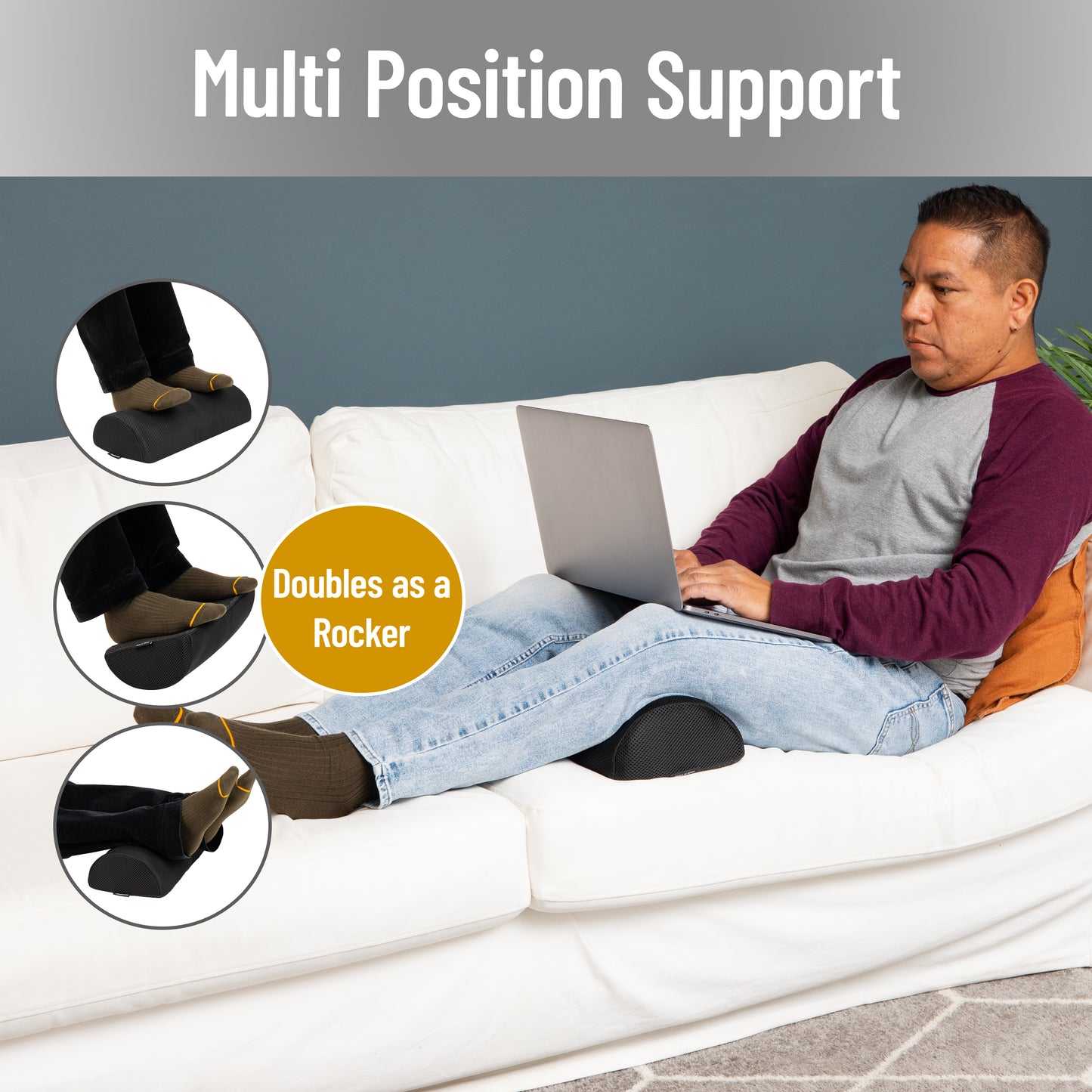 Mind Reader Foot Rest, Under Desk at Work, Ergonomic, Height Adjustable, Office, Foam, 7.5"L x 16.75"W x 3.75"H, Black